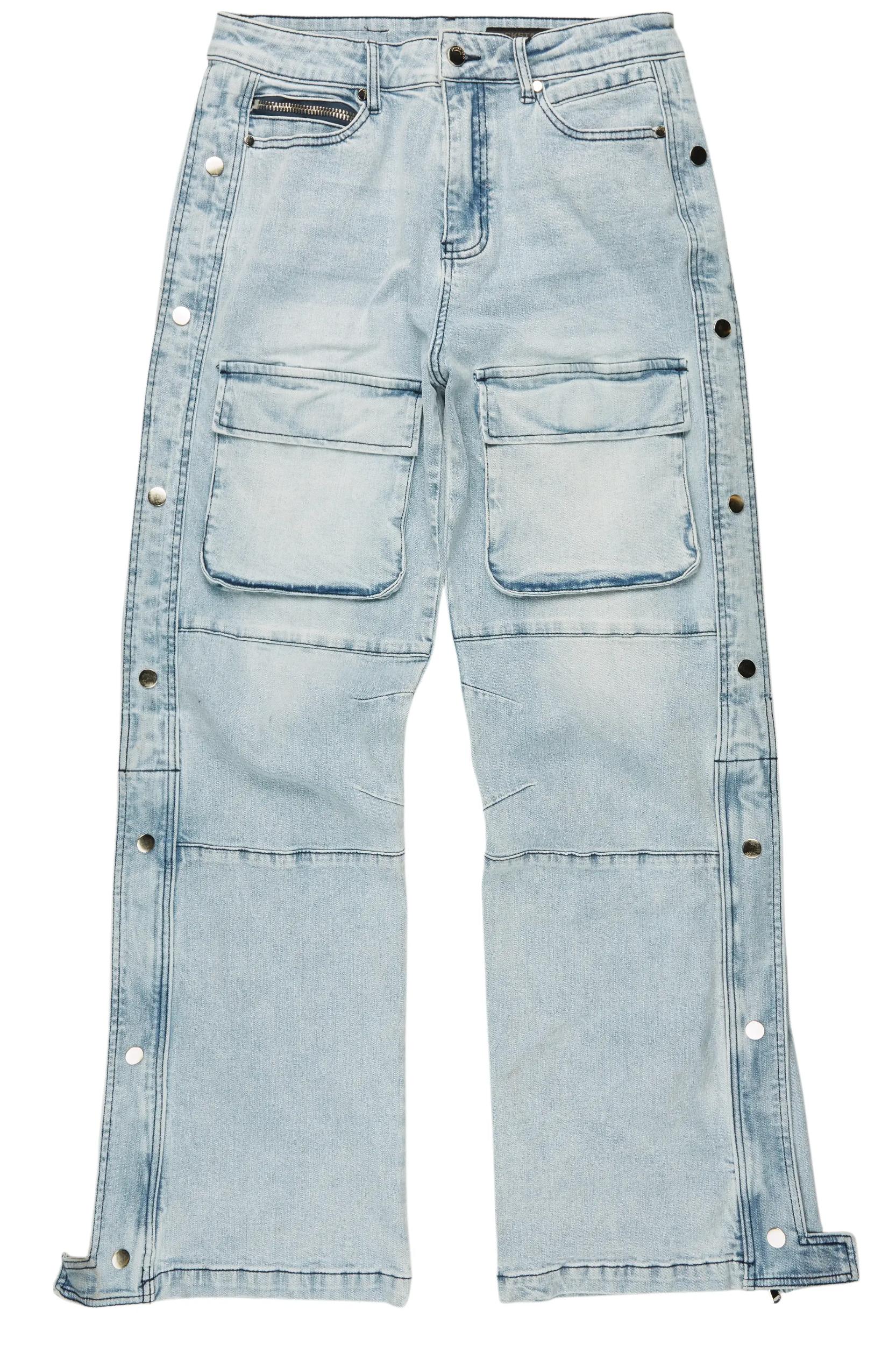 Yuri Blue Stacked Cargo Flare Jean Male Product Image