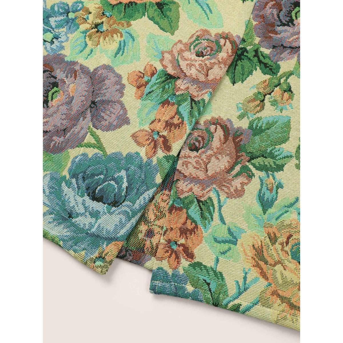 Plus Size Floral Print Elastic Waist Pocket Split Hem Skirt Women LightBrown Elegant Non No stretch Slanted pocket Everyday Skirts BloomChic 22-24/3X Product Image