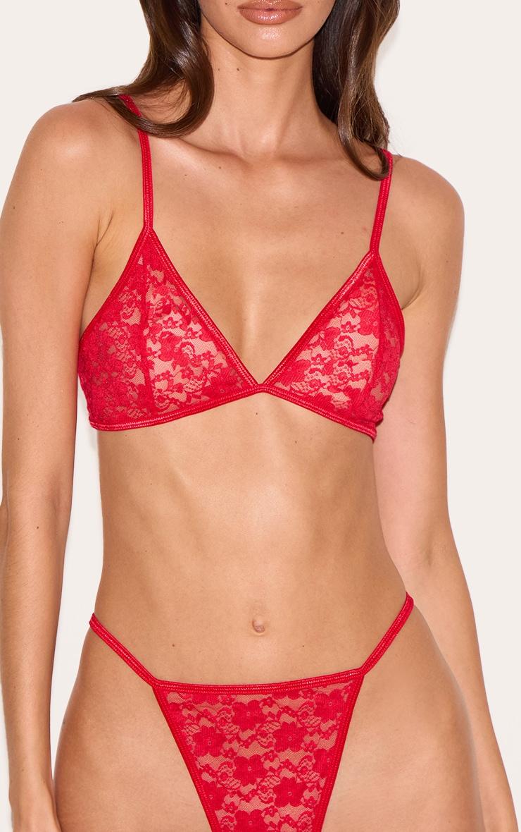 Red Basic Lace Lingerie Set Product Image