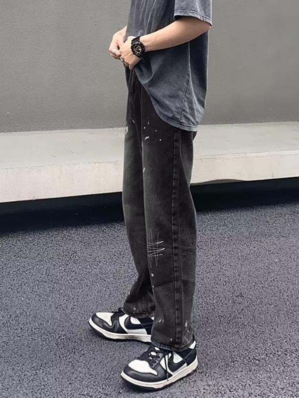 Men's Hip Pop Splash Ink Print Loose Jeans Product Image