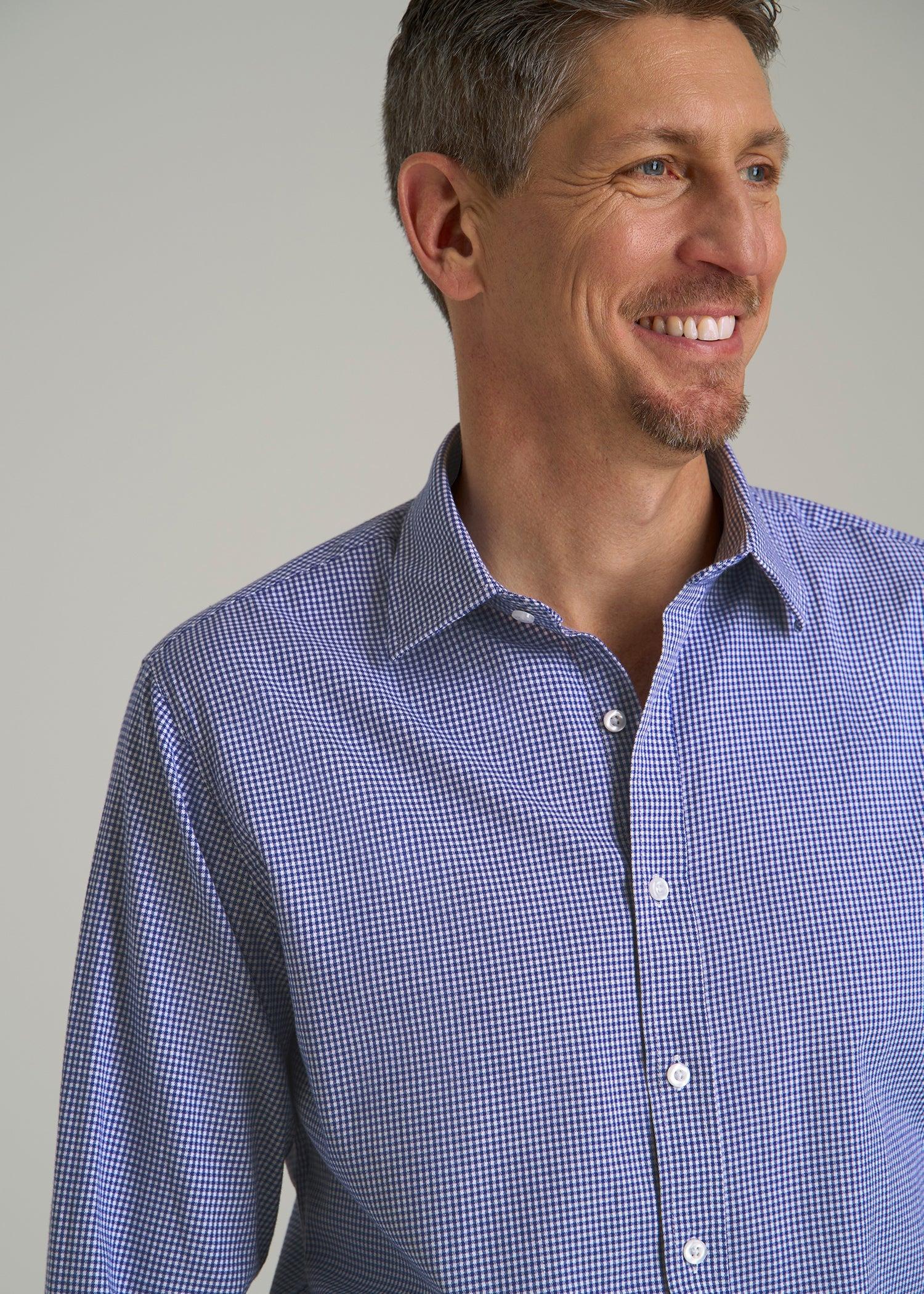 Oskar Button-Up Dress Shirt for Tall Men in Cobalt Mini Check Male Product Image