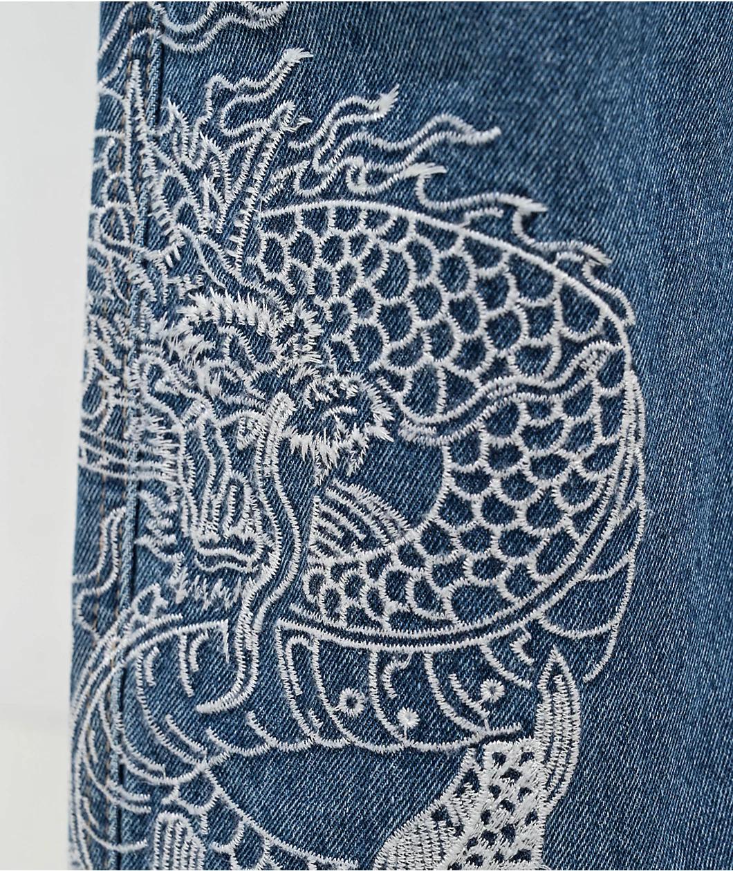 Empyre Tori Dragon Embroidery Blue Denim Skate Jeans Product Image
