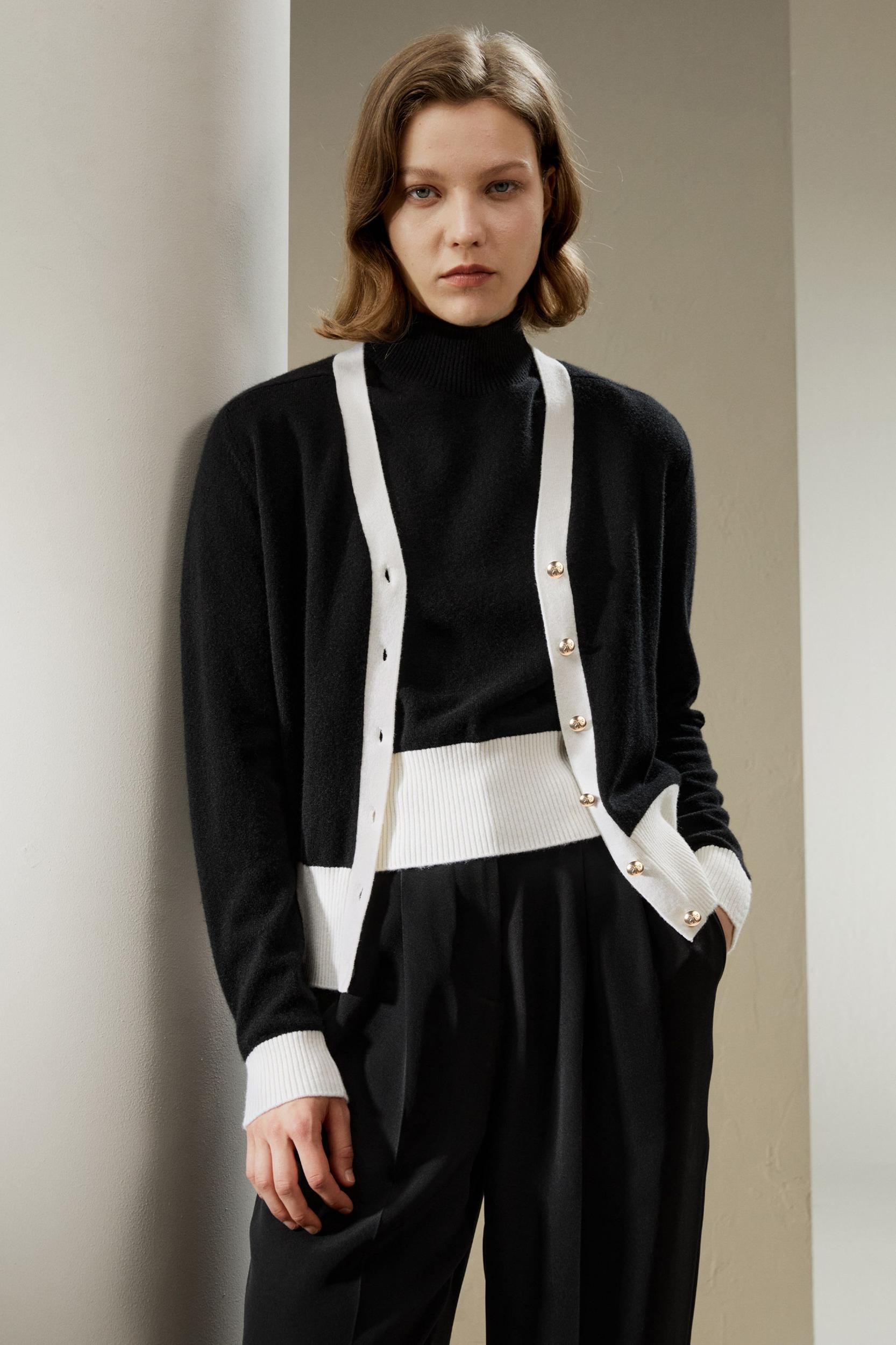 Gemini Cashmere Cardigan with Contrasting Hem Product Image