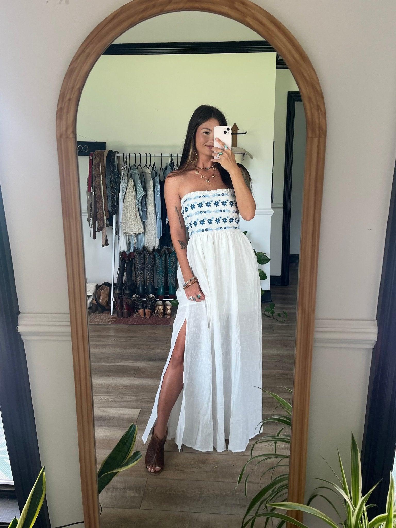 White Strapless Slit Maxi Dress - FINAL SALE Product Image