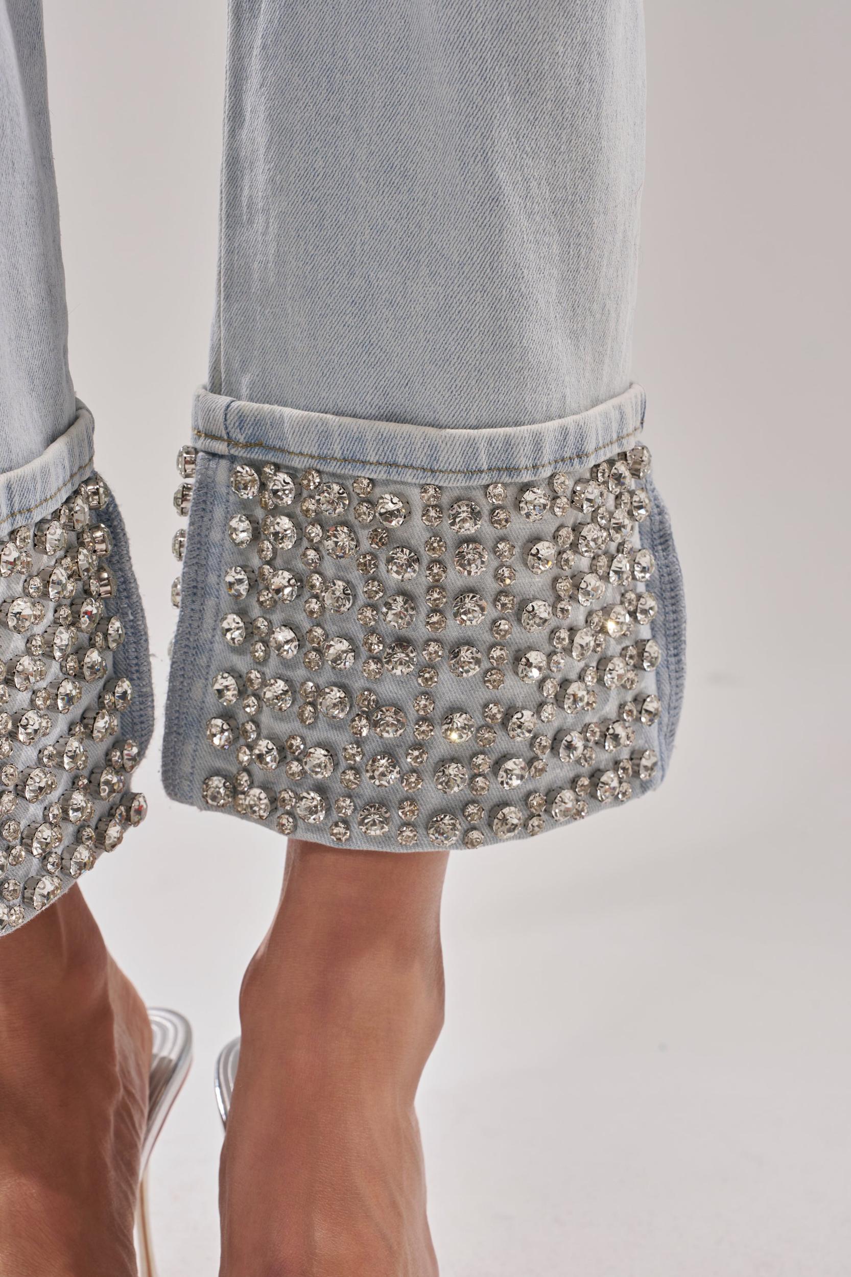 HANNI RHINESTONE DENIM CROPPED PANT Product Image