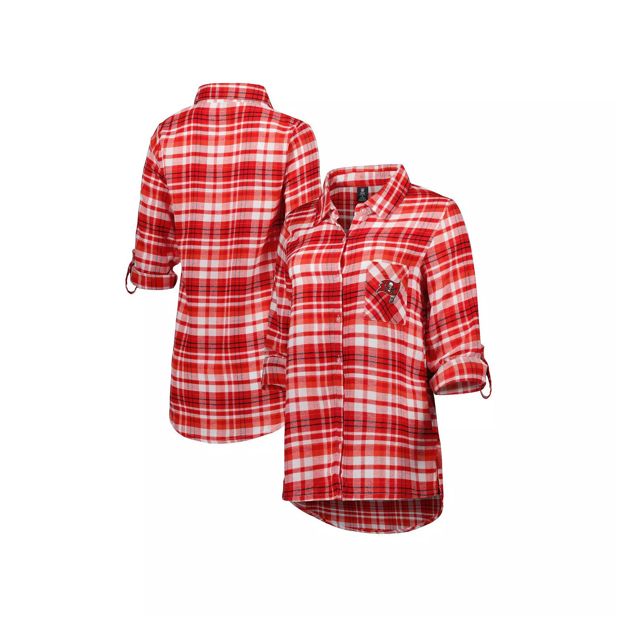 Women's Concepts Sport Red Tampa Bay Buccaneers Mainstay Plaid Full-Button Long Sleeve Nightshirt, Size: Large Product Image