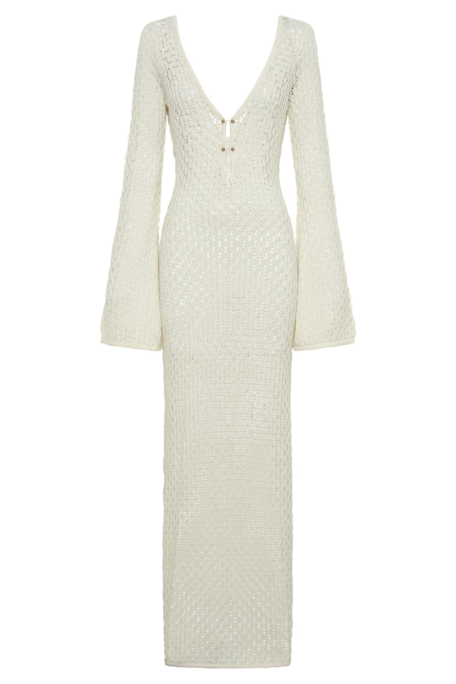Kayleigh Crochet Fishtail Flare Sleeve Maxi Dress - White Product Image