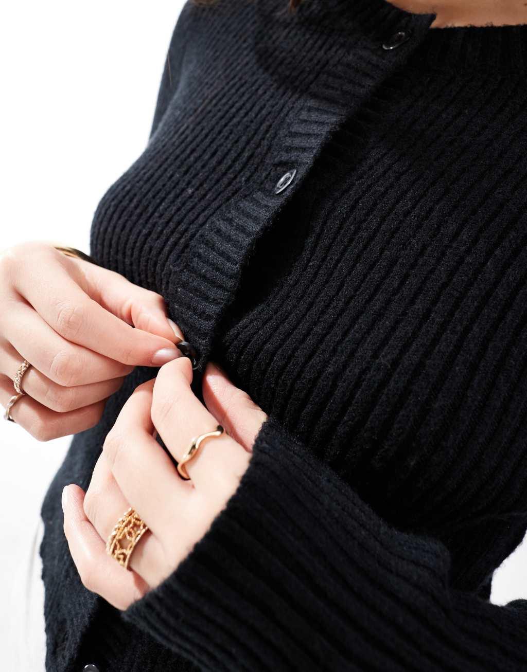 ONLY structured ribbed cardigan in black Product Image
