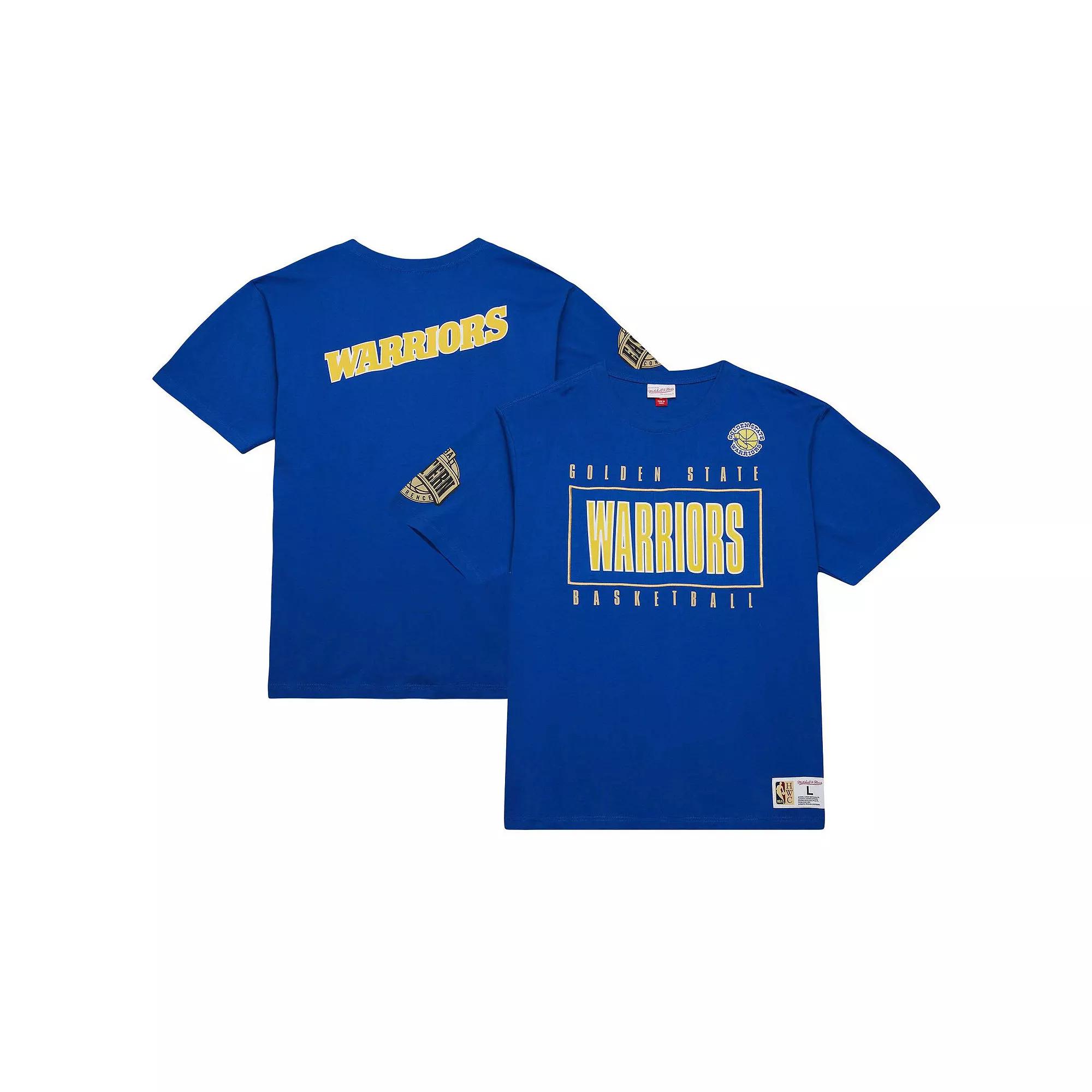 Men's Mitchell & Ness Royal Golden State Warriors Hardwood Classics Team OG 2.0 Premium Vintage Logo T-Shirt,  Product Image