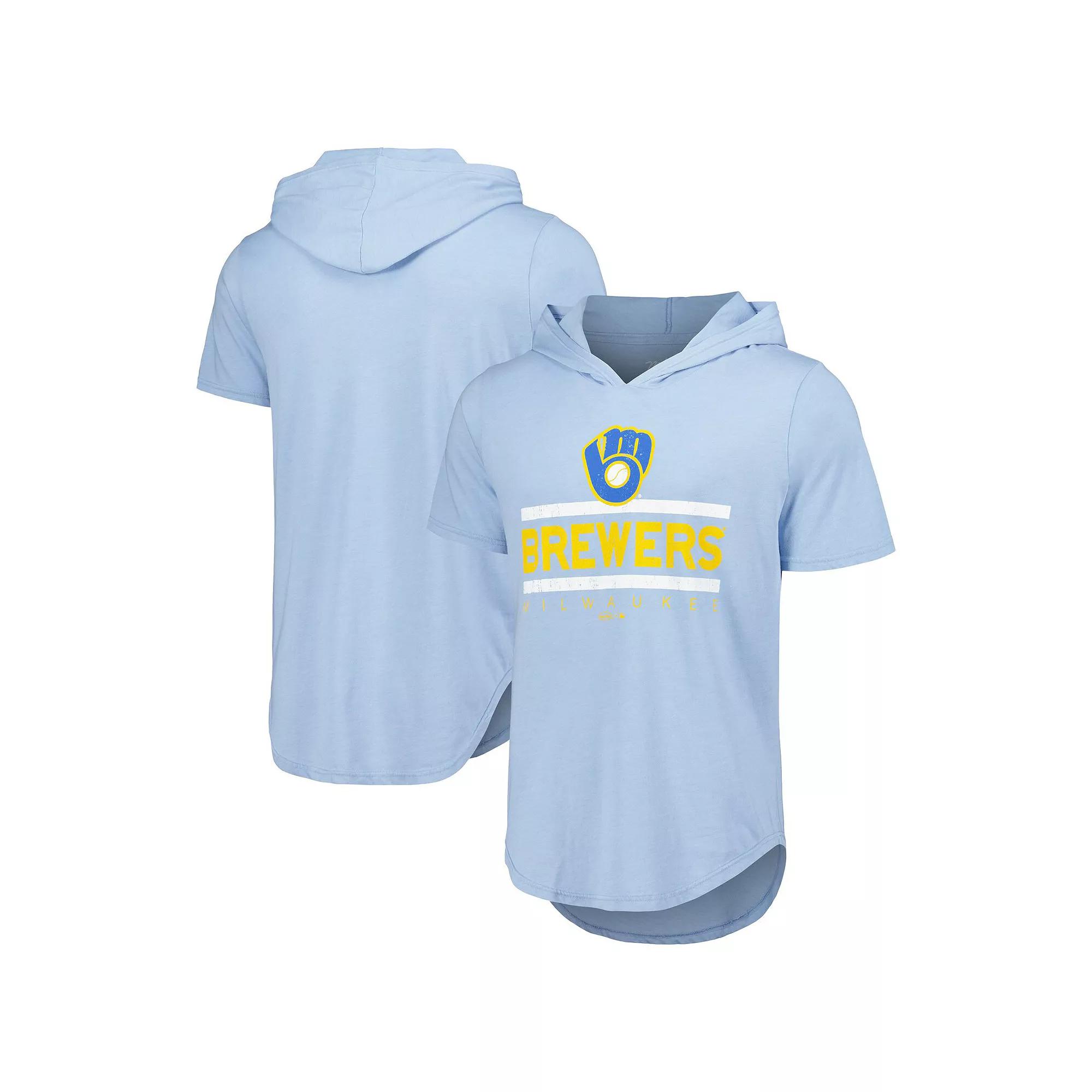 Men's Majestic Threads Powder Blue Milwaukee Brewers Tri-Blend Hoodie T-Shirt, Size: Medium, Light Product Image