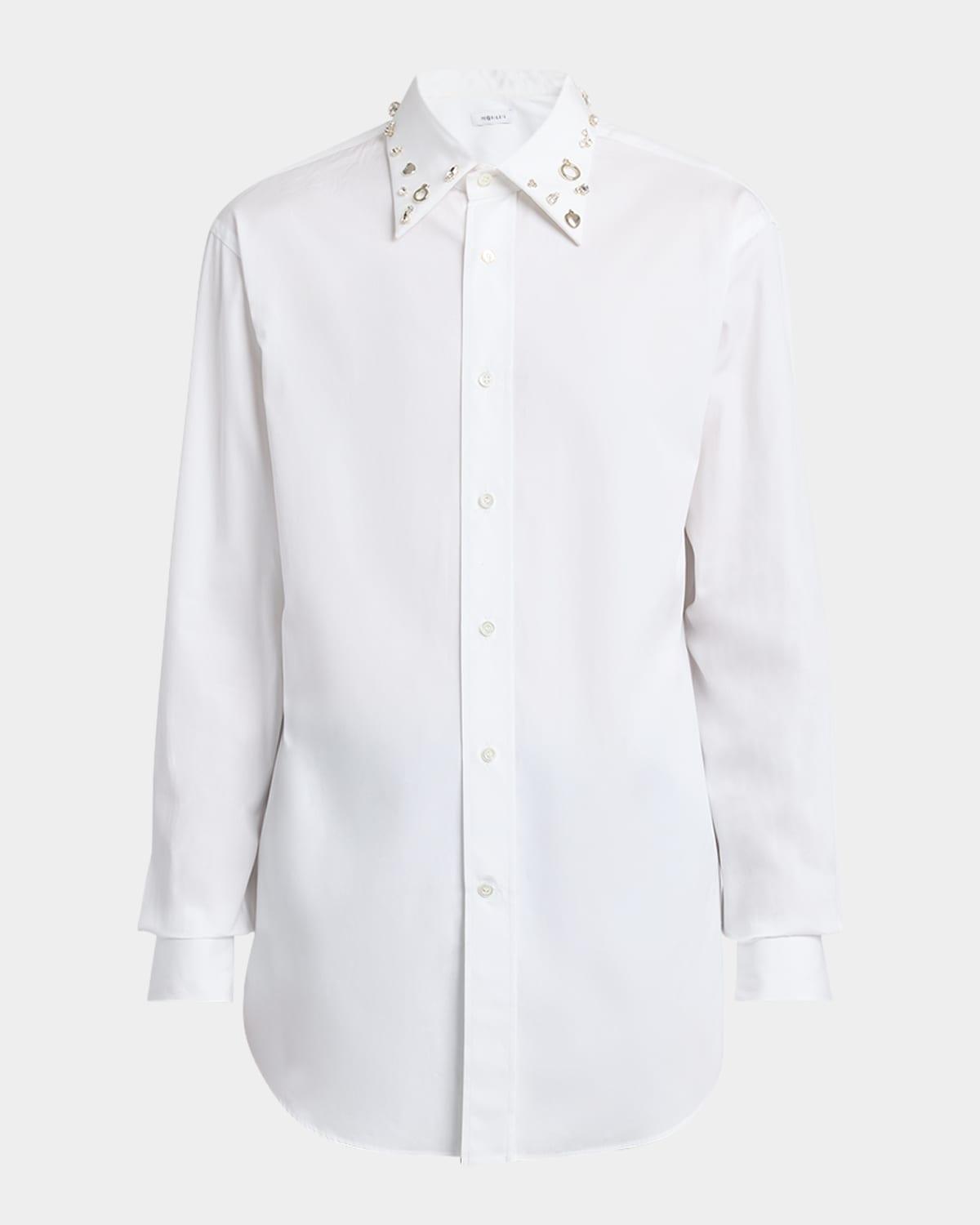 Men's Embellished-Collar Poplin Sport Shirt Product Image