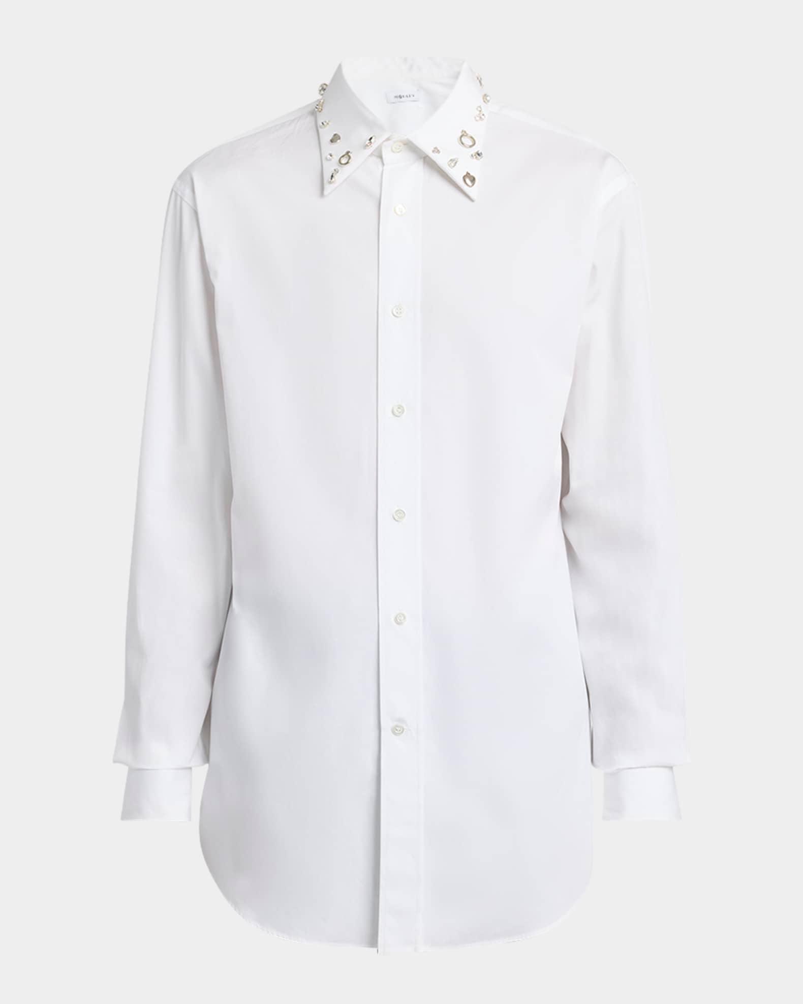 Men's Embellished-Collar Poplin Sport Shirt Product Image