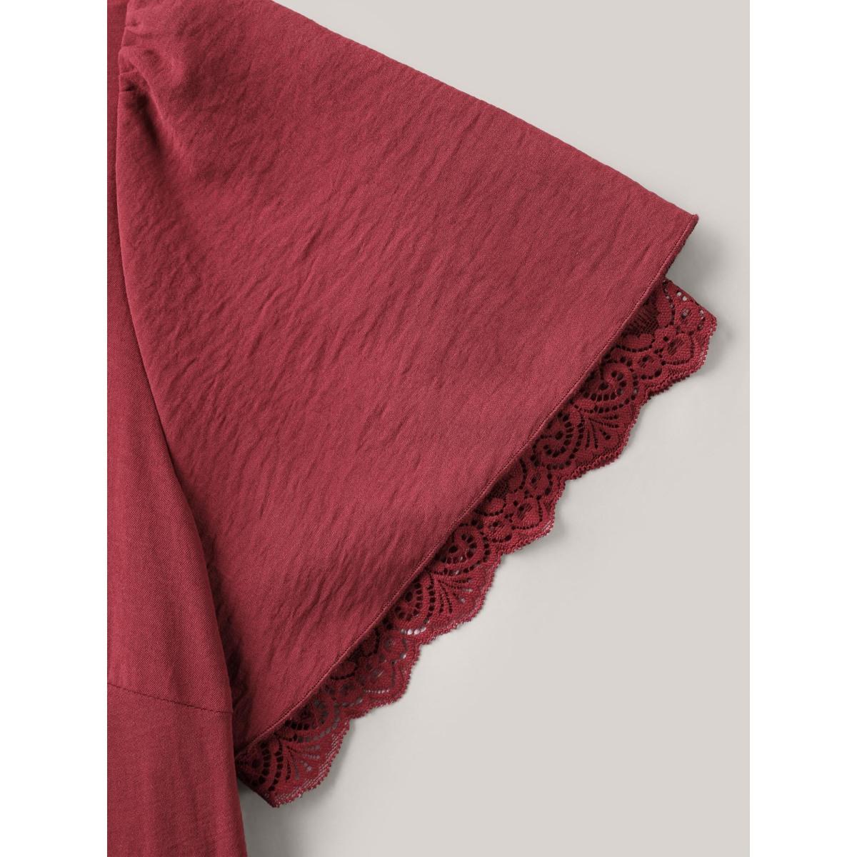 Plus Size Lace Trim Neck Sheer Pockets Maxi Dress Rust Women V-neck Short sleeve Curvy BloomChic 12/L Product Image