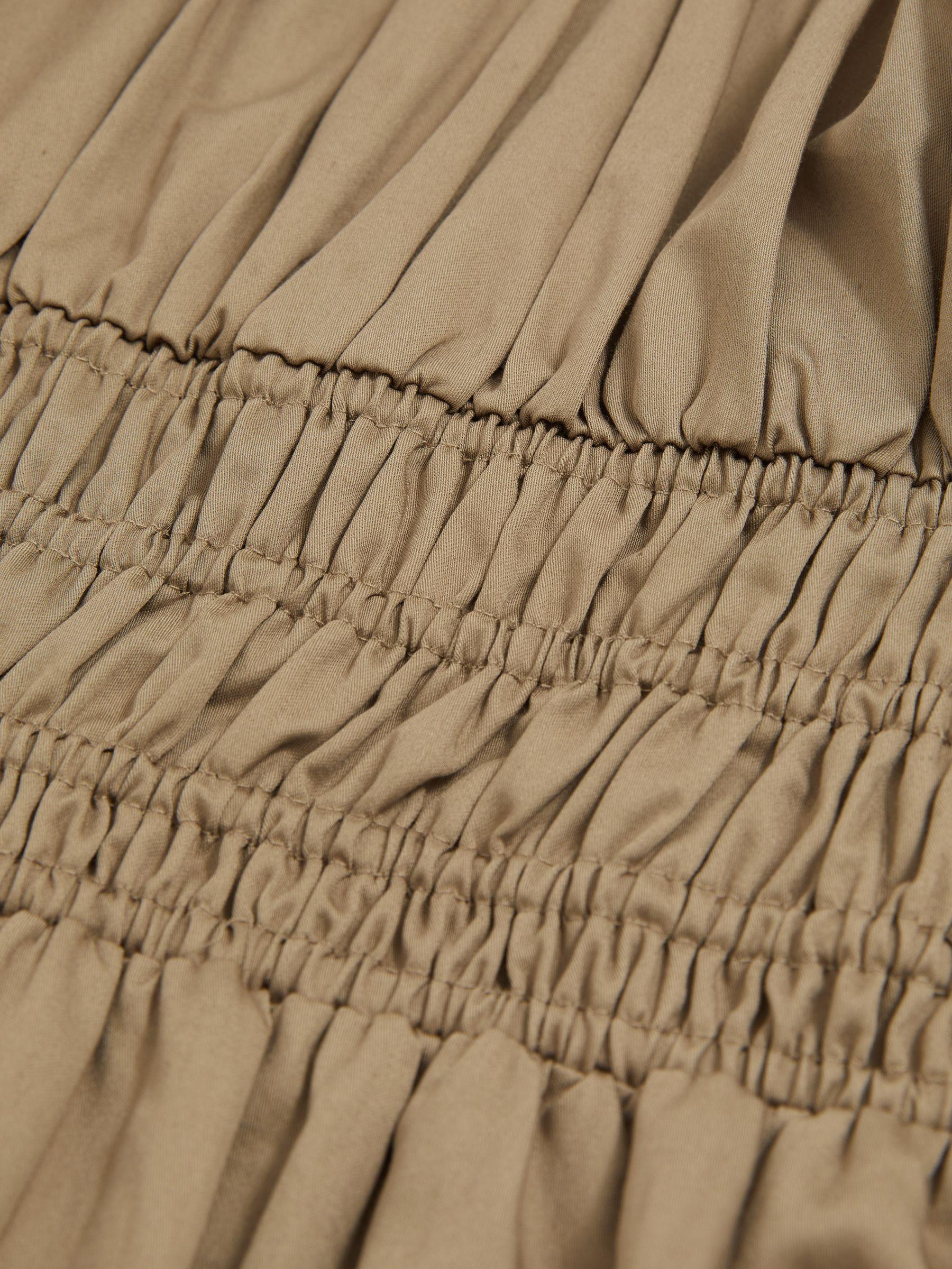 Petite Cotton Craft-Stitch Shirred Midi Dress in Khaki Product Image