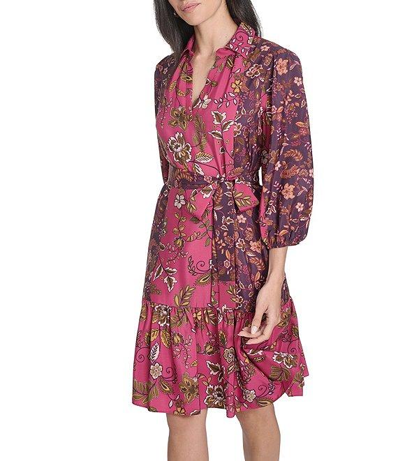 Jessica Howard Floral Print Long Sleeve Shirt Dress Product Image