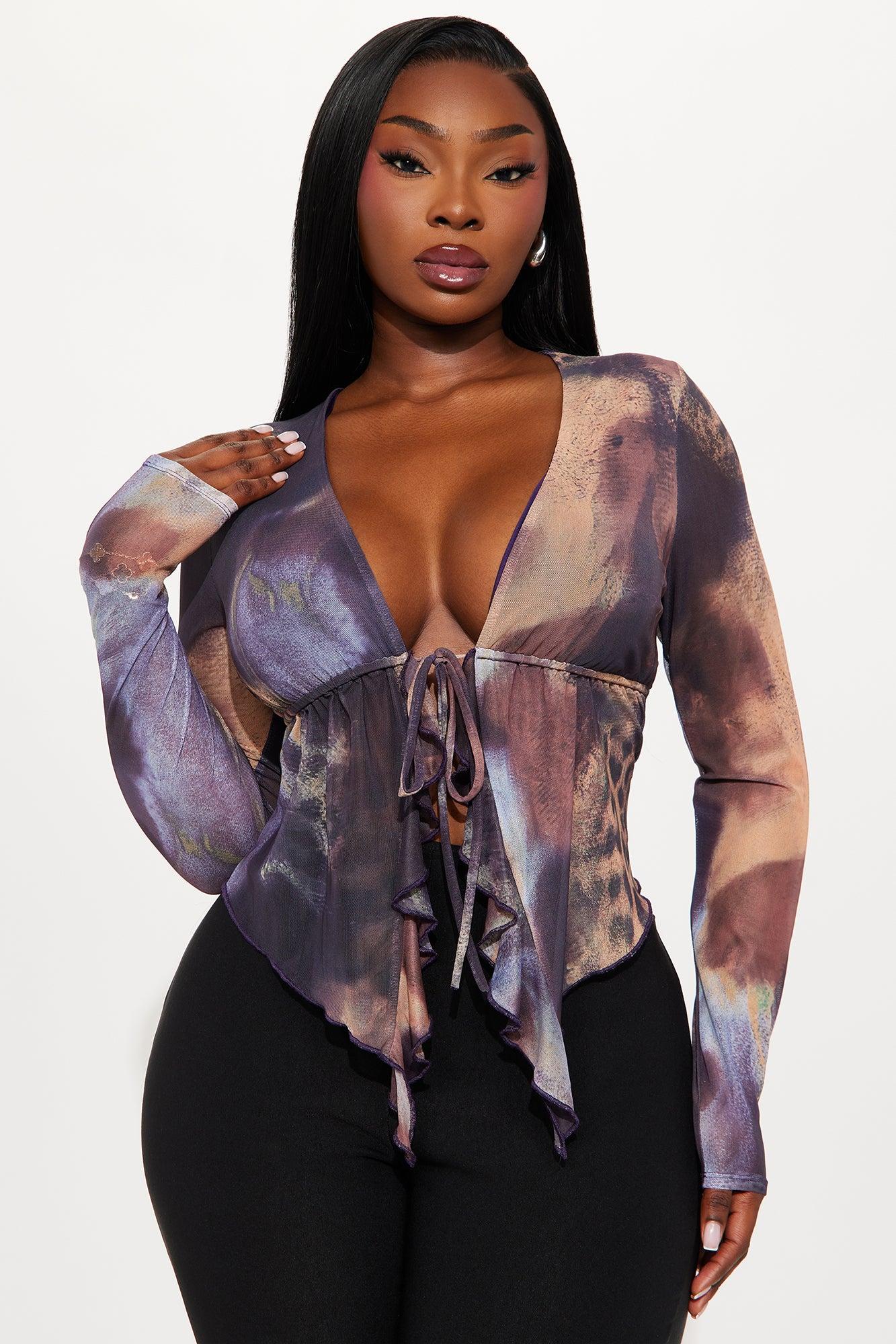 Melissa Ruffle Mesh Flyaway Top - Brown/combo Female Product Image