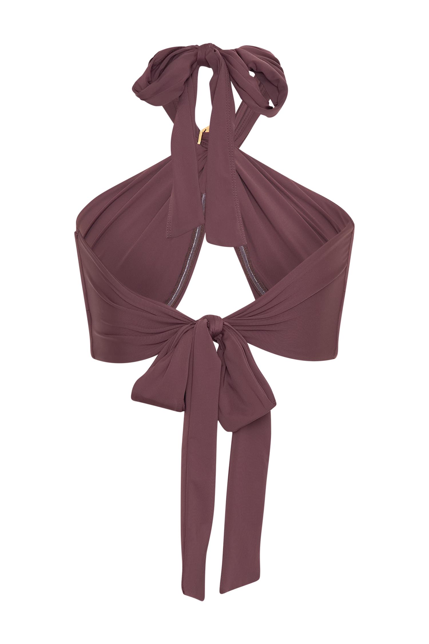 Carissa Floral Hardware Halter Bikini Top - Chocolate Product Image