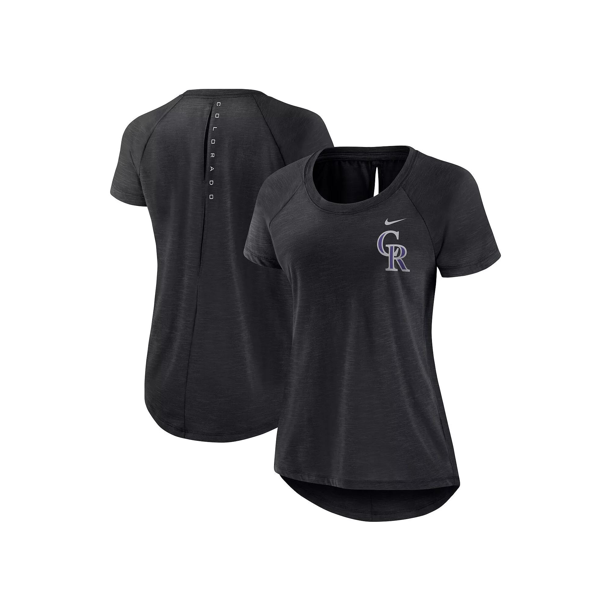 Women's Nike  Heather Black Colorado Rockies Summer Breeze Raglan Fashion T-Shirt, Size: XS, Charco Product Image