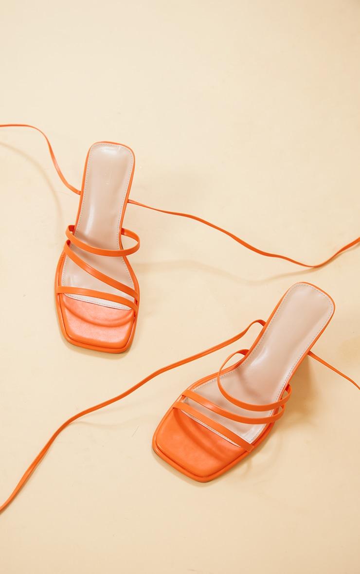 Orange Wide Fit Faux Leather Square Triple Strap Ankle Tie Block Heeled Sandals Product Image