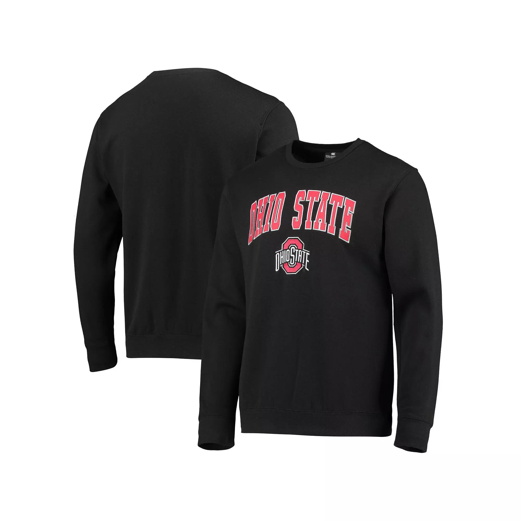 Men's Colosseum Black Ohio State Buckeyes Team Arch & Logo Tackle Twill Pullover Sweatshirt,  Product Image