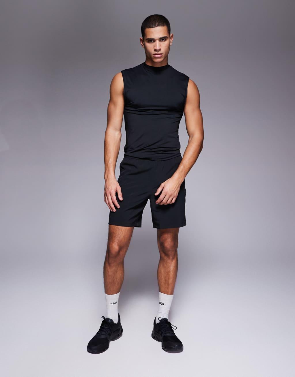 4505 muscle fit mock neck training tank with quick dry in black Product Image