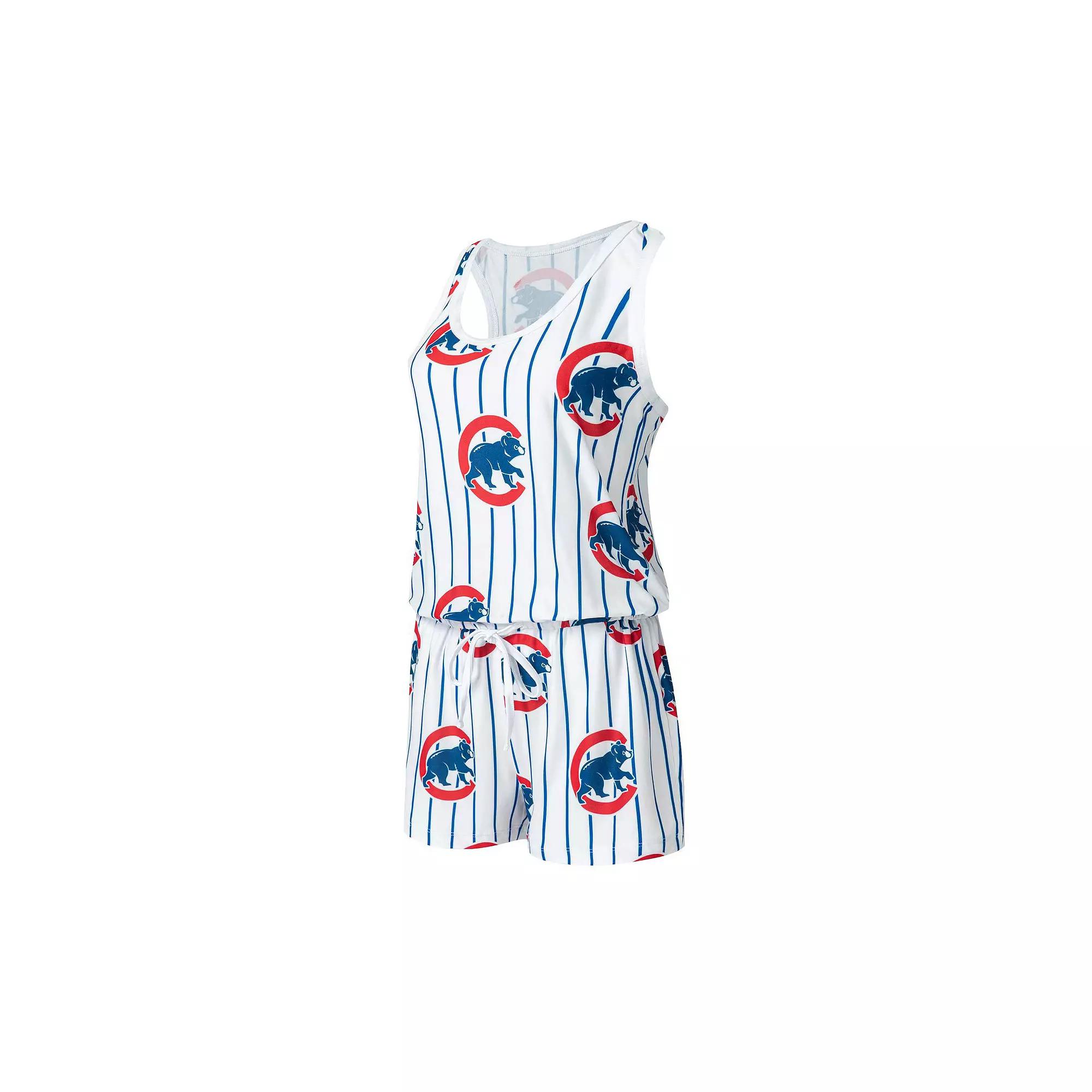 Women's Concepts Sport White Chicago Cubs Reel Pinstripe Knit Romper,  Product Image