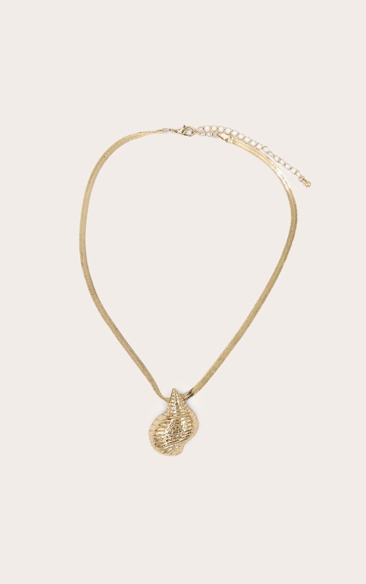 Gold Textured Shell Pendant Necklace Product Image