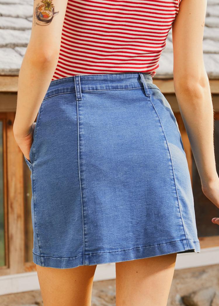 A Spring Fling Button Down A-Line Jean Skirt Product Image