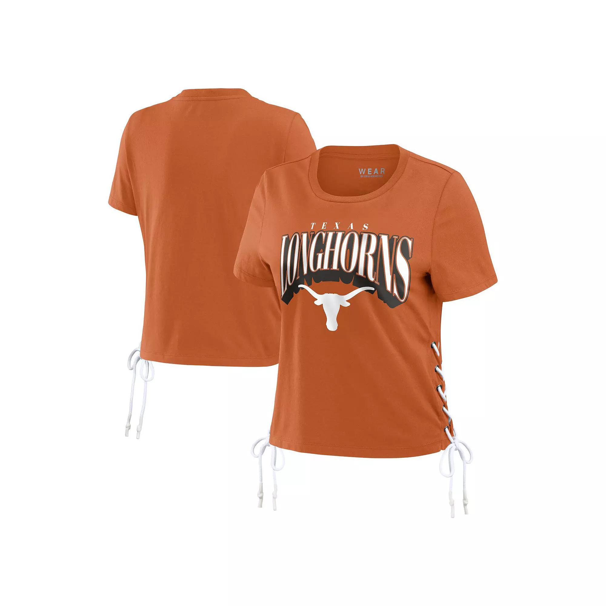 Women's WEAR by Erin Andrews Texas Orange Texas Longhorns Side Lace-Up Modest Crop T-Shirt, Size: Large, Team Product Image