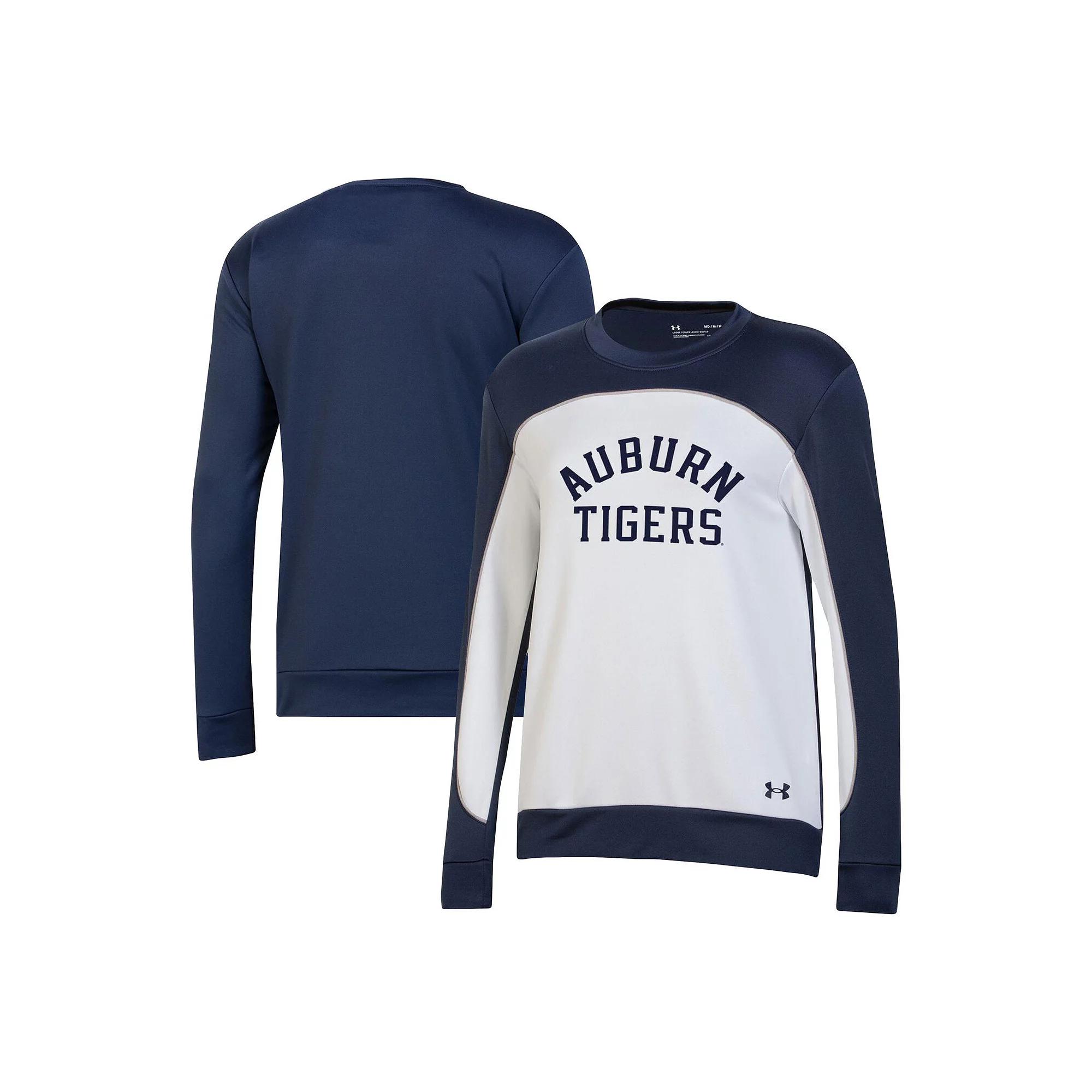 Women's Under Armour Navy/White Auburn Tigers Colorblock Pullover Sweatshirt,  Product Image