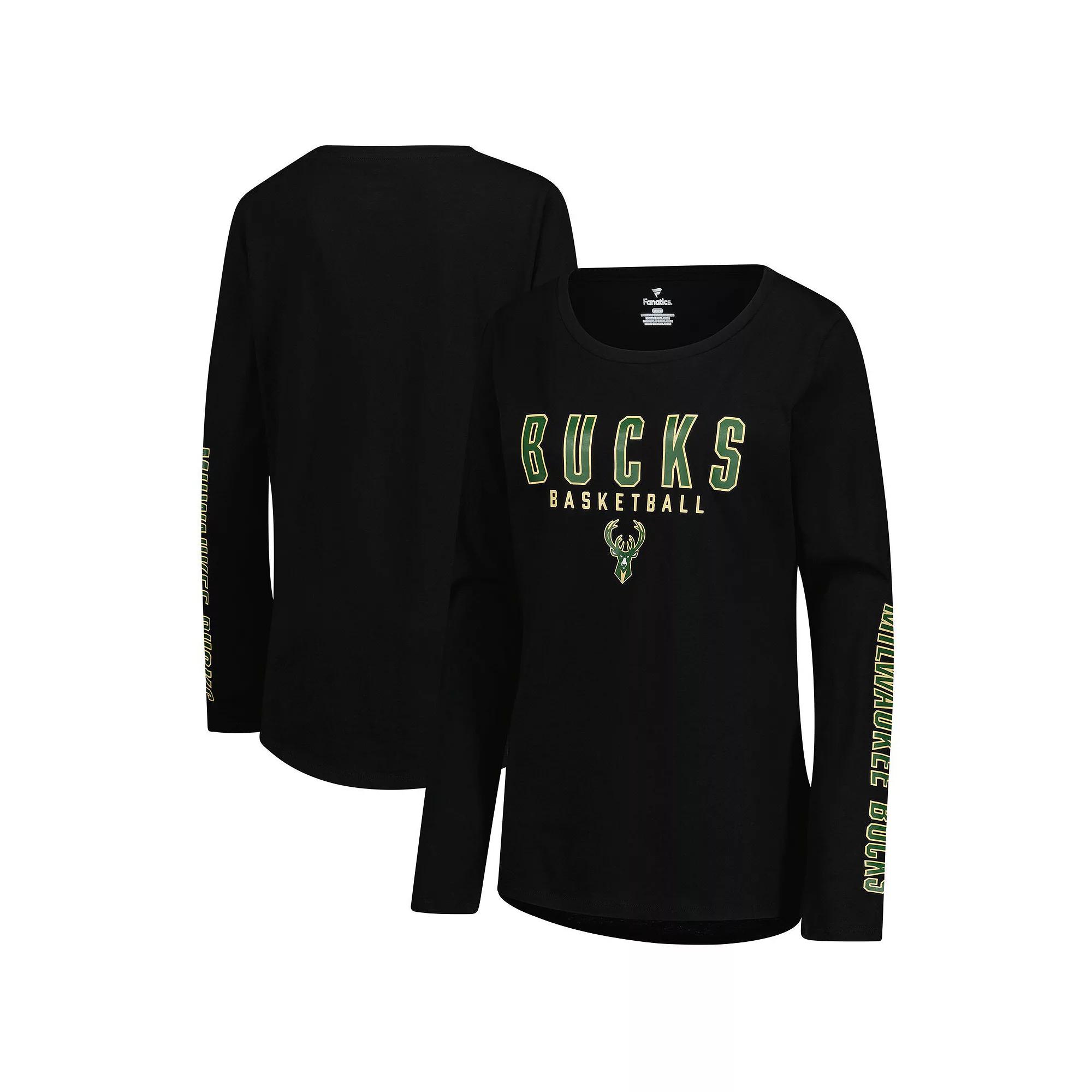 Women's Fanatics Black Milwaukee Bucks Top Baller Long Sleeve T-Shirt, Size: 2XL Product Image