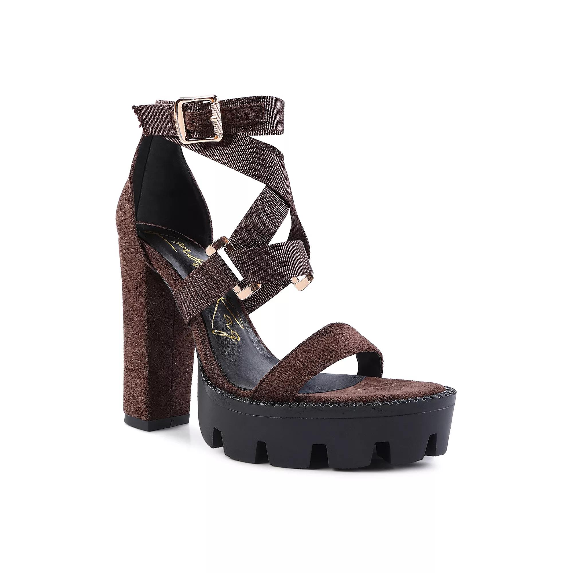 London Rag Fresh Daisy Womens Block Heel Dress Sandals Brown Product Image