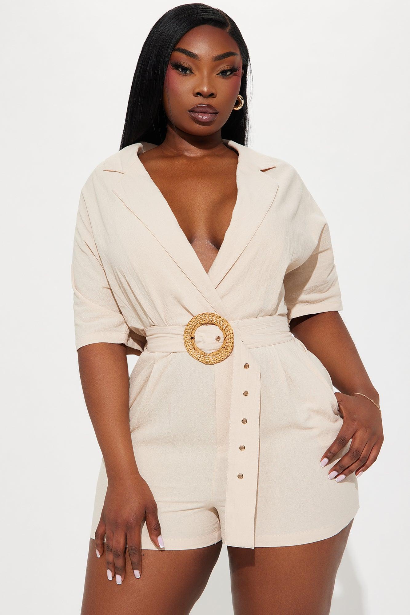 Everything Is Better Linen Romper - Taupe Product Image