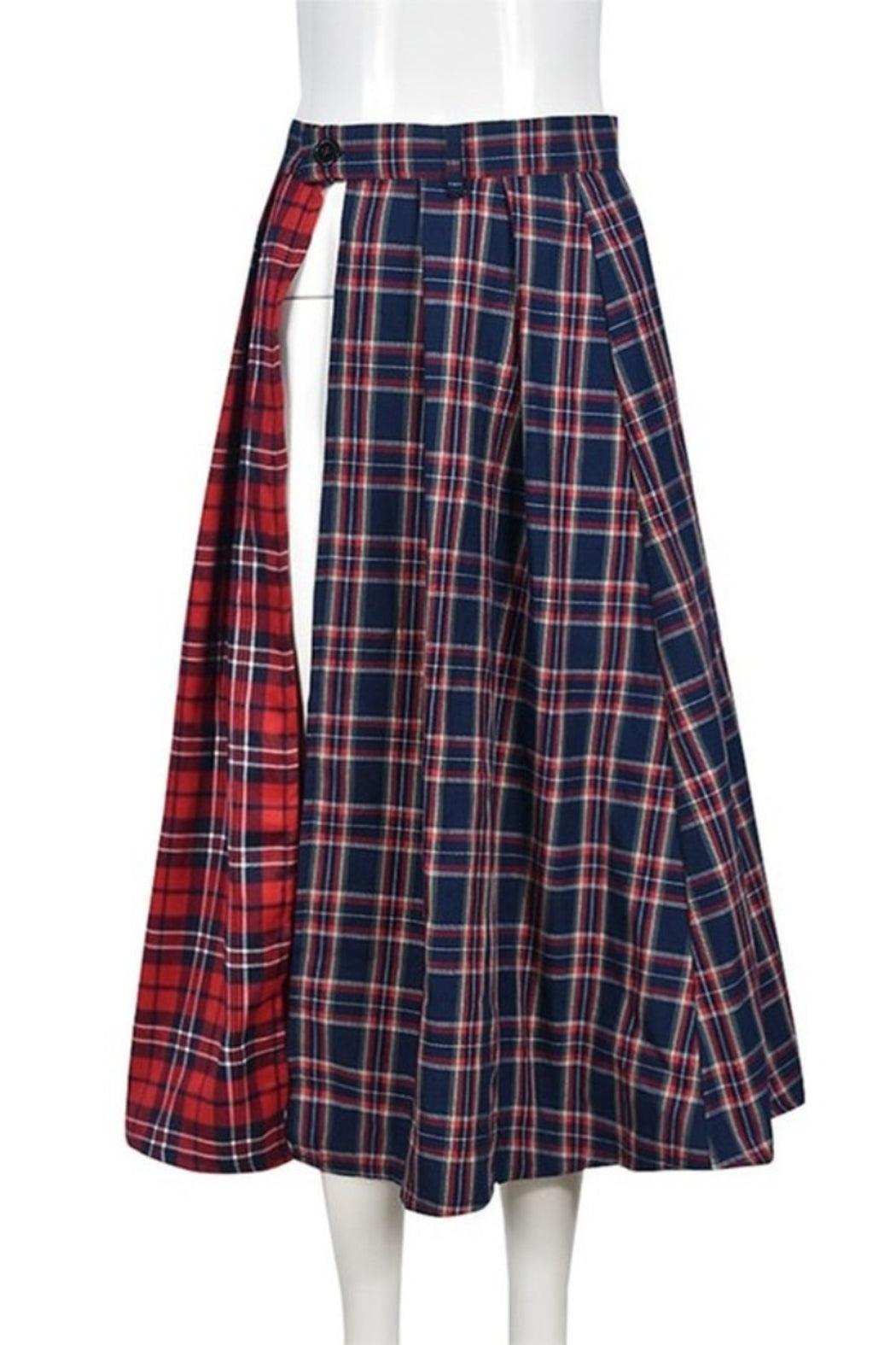 Mixed Plaid Kilt Skirt Product Image