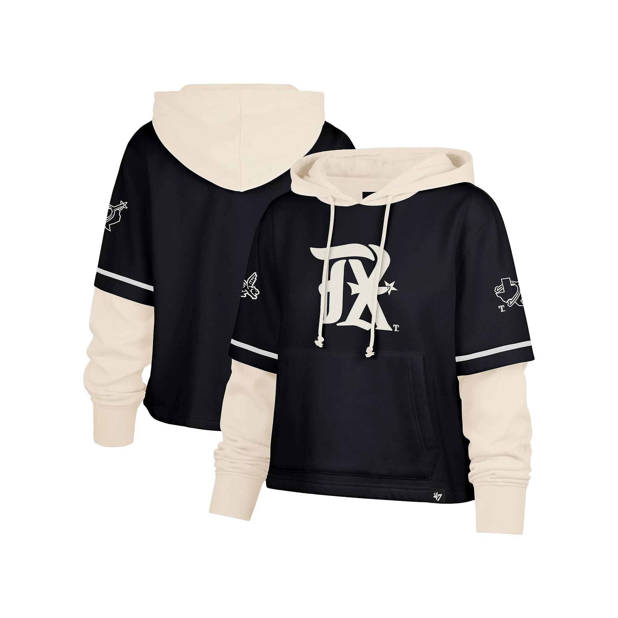 Women's '47  Navy Texas Rangers City Connect Shortstop Cropped Pullover Hoodie, Size: Large, Blue Product Image