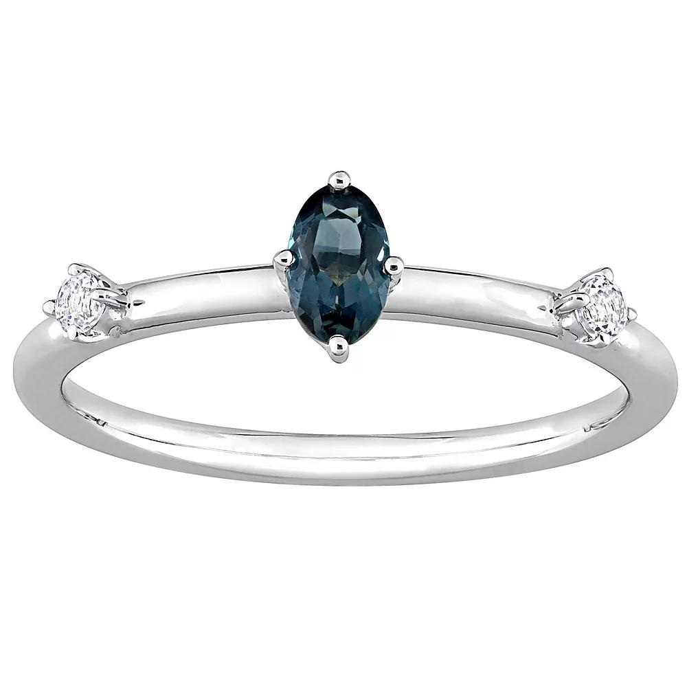 Stella Grace 10k White Gold Oval London Blue Topaz & White Topaz Stackable Ring, Womens Product Image