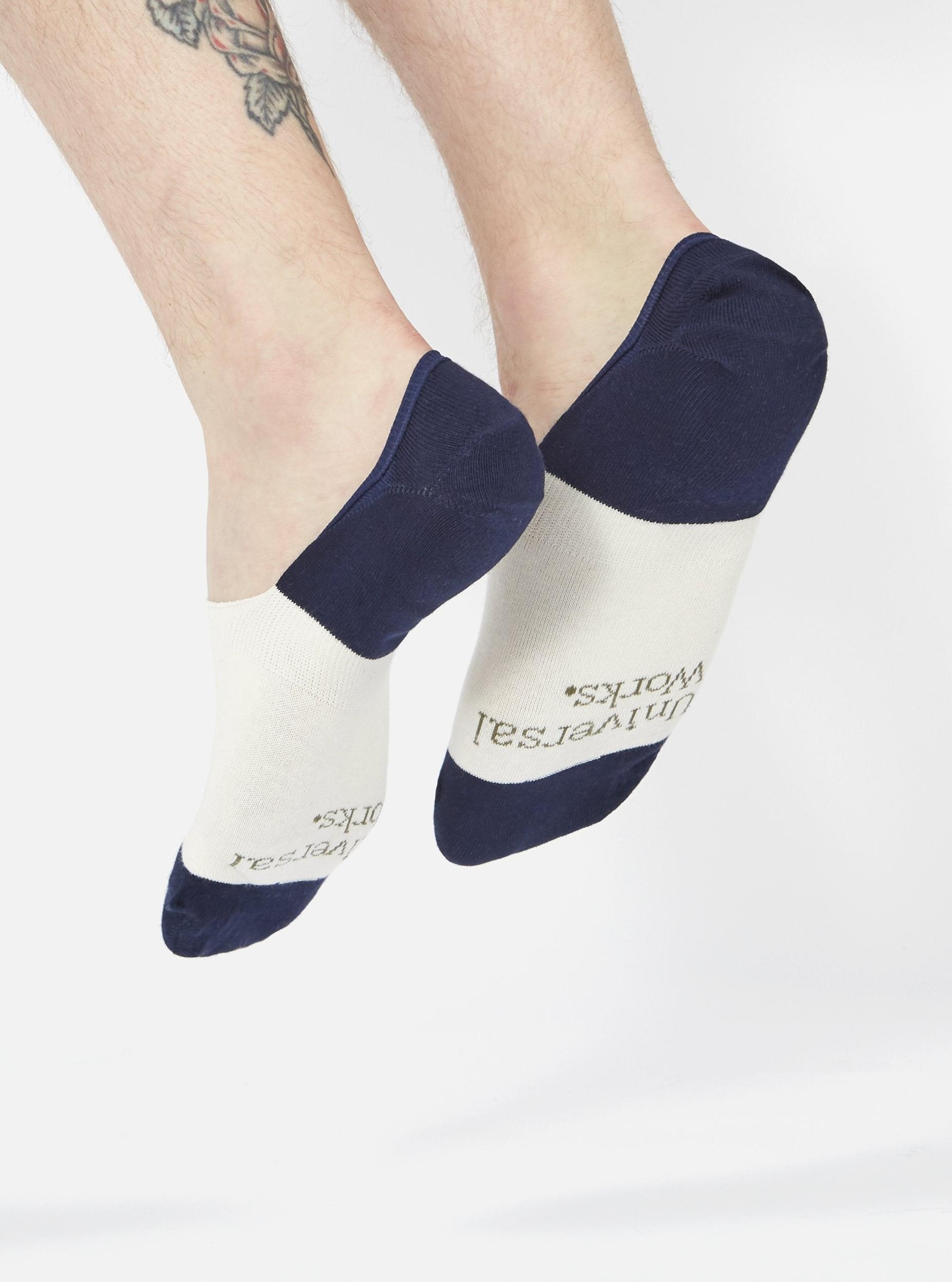 Ecru/Navy Cotton Mix Knit No Show Sock Product Image