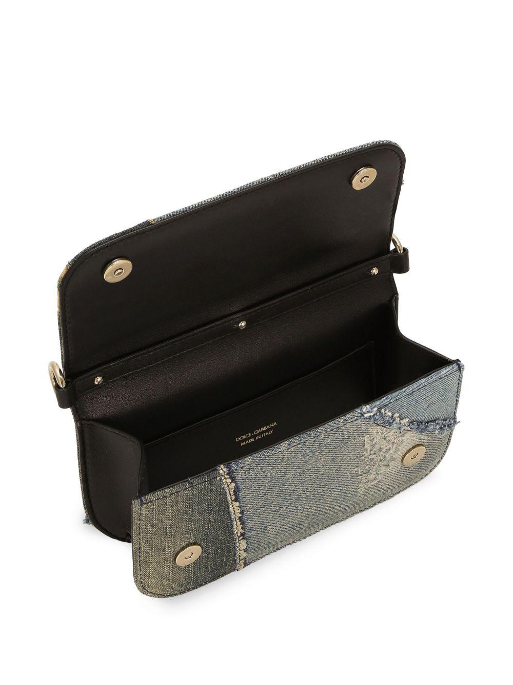 logo plaque patchwork denim cross body bag Product Image