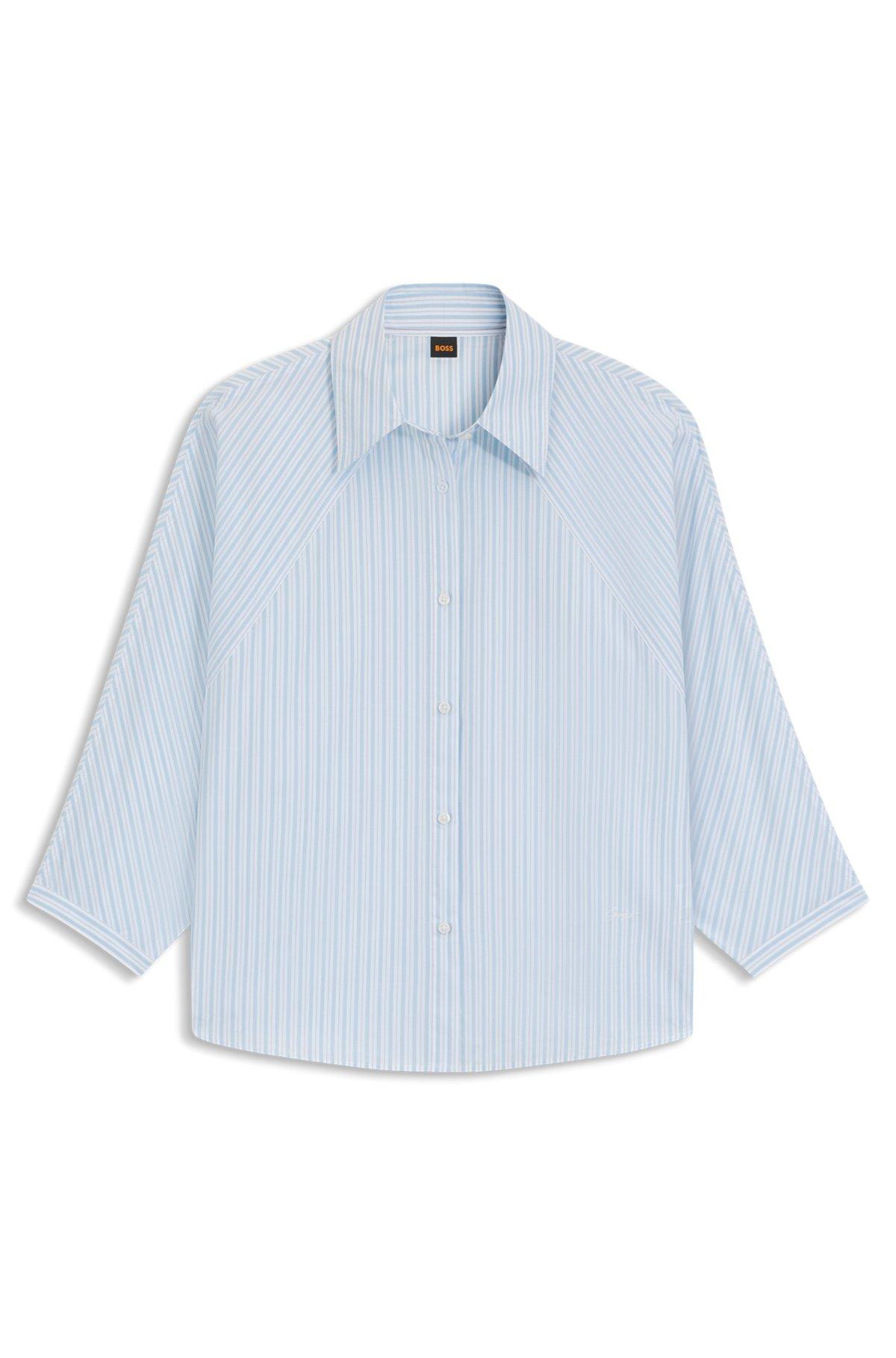 BOSS - Relaxed-fit blouse in striped cotton poplin - Light Blue Product Image