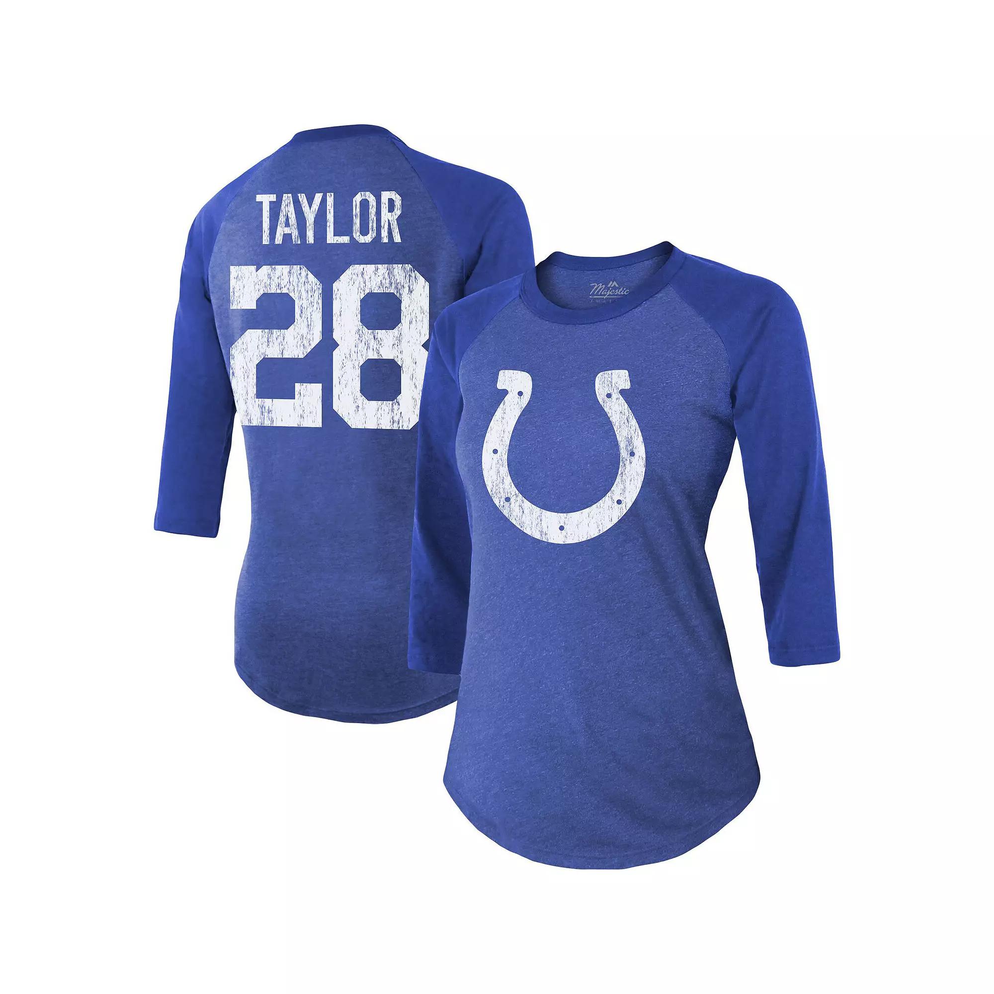 Women's Majestic Threads Jonathan Taylor Royal Indianapolis Colts Player Name & Number Raglan Tri-Blend 3/4-Sleeve T-Shirt, Size: Medium, Blue Product Image