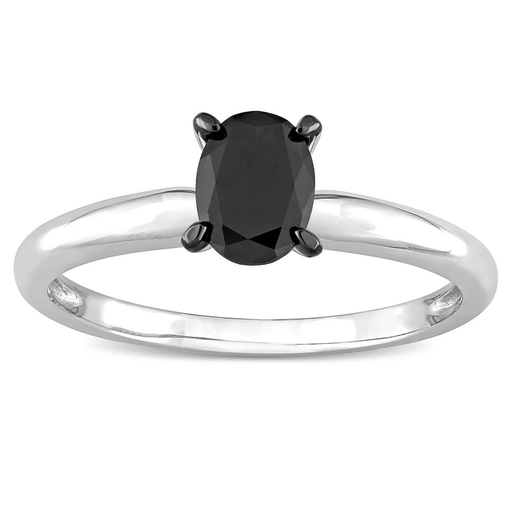 Stella Grace 14k White Gold 1/2 Carat T.W Oval Cut Black Diamond Solitaire Engagement Ring, Women's, Size: 10 Product Image