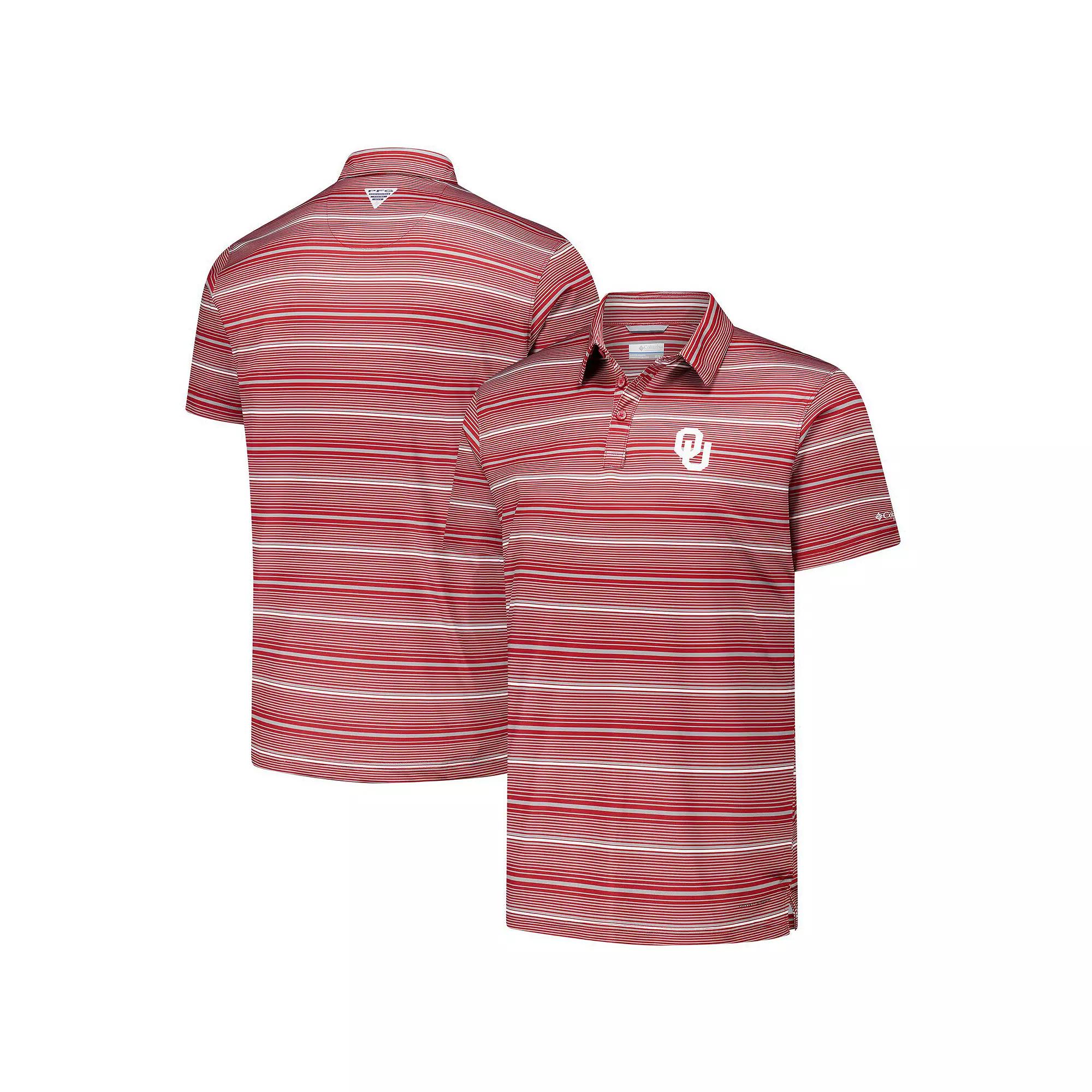 Men's Columbia Crimson Oklahoma Sooners PFG Super Terminal Tackle™ Omni-Shade™ Stripe Polo, Size: Large, Red Product Image