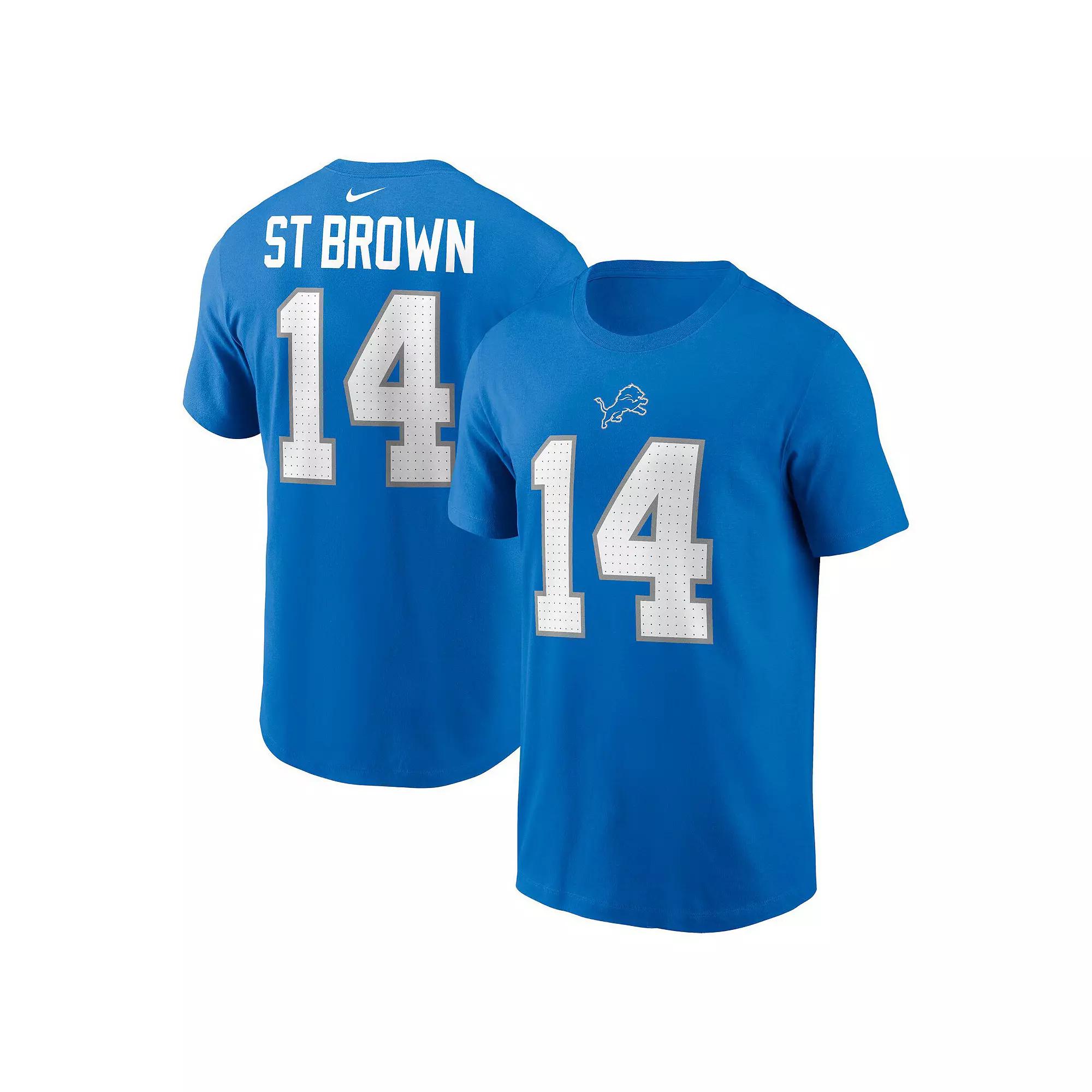 Men's Nike Amon-Ra St. Brown Blue Detroit Lions Name & Number T-Shirt, Size: 2XL Product Image