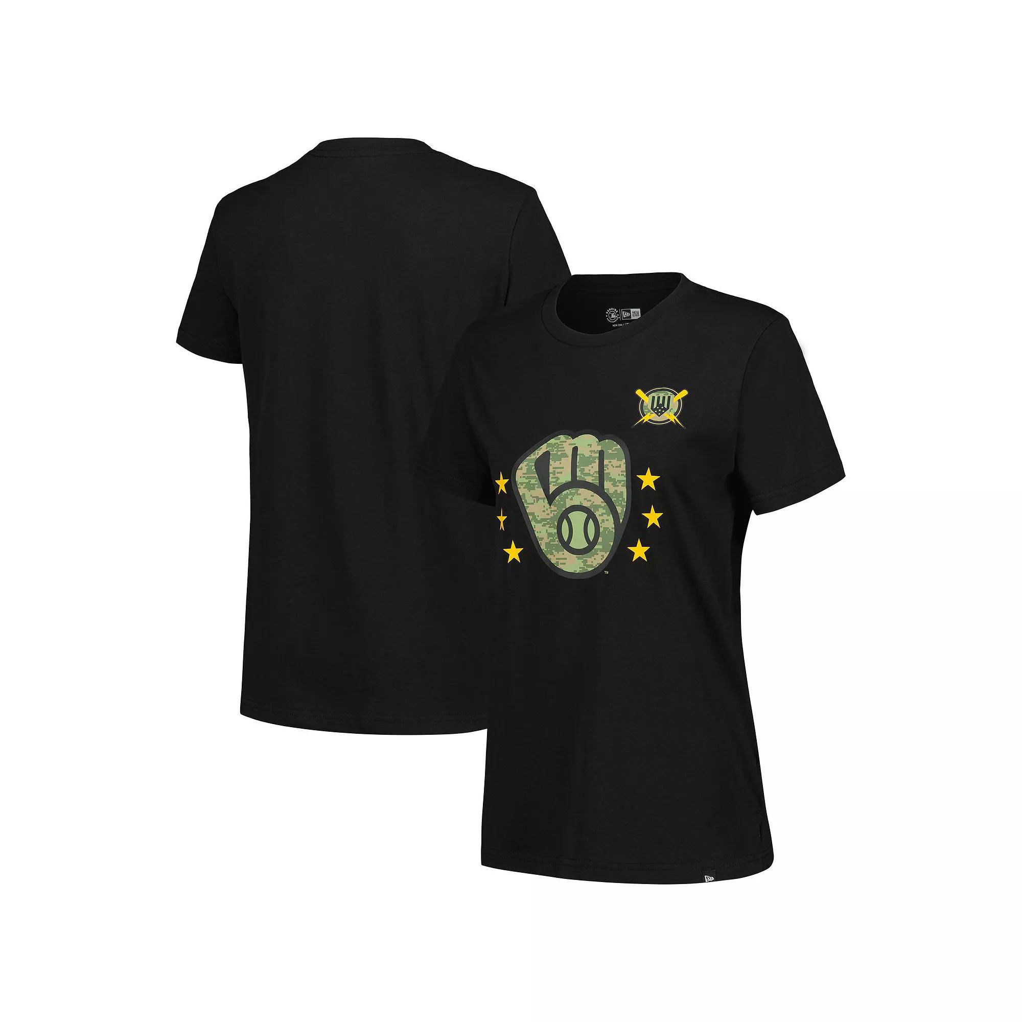 Women's New Era Black Milwaukee Brewers Armed Forces Day T-Shirt, Size: Small Product Image