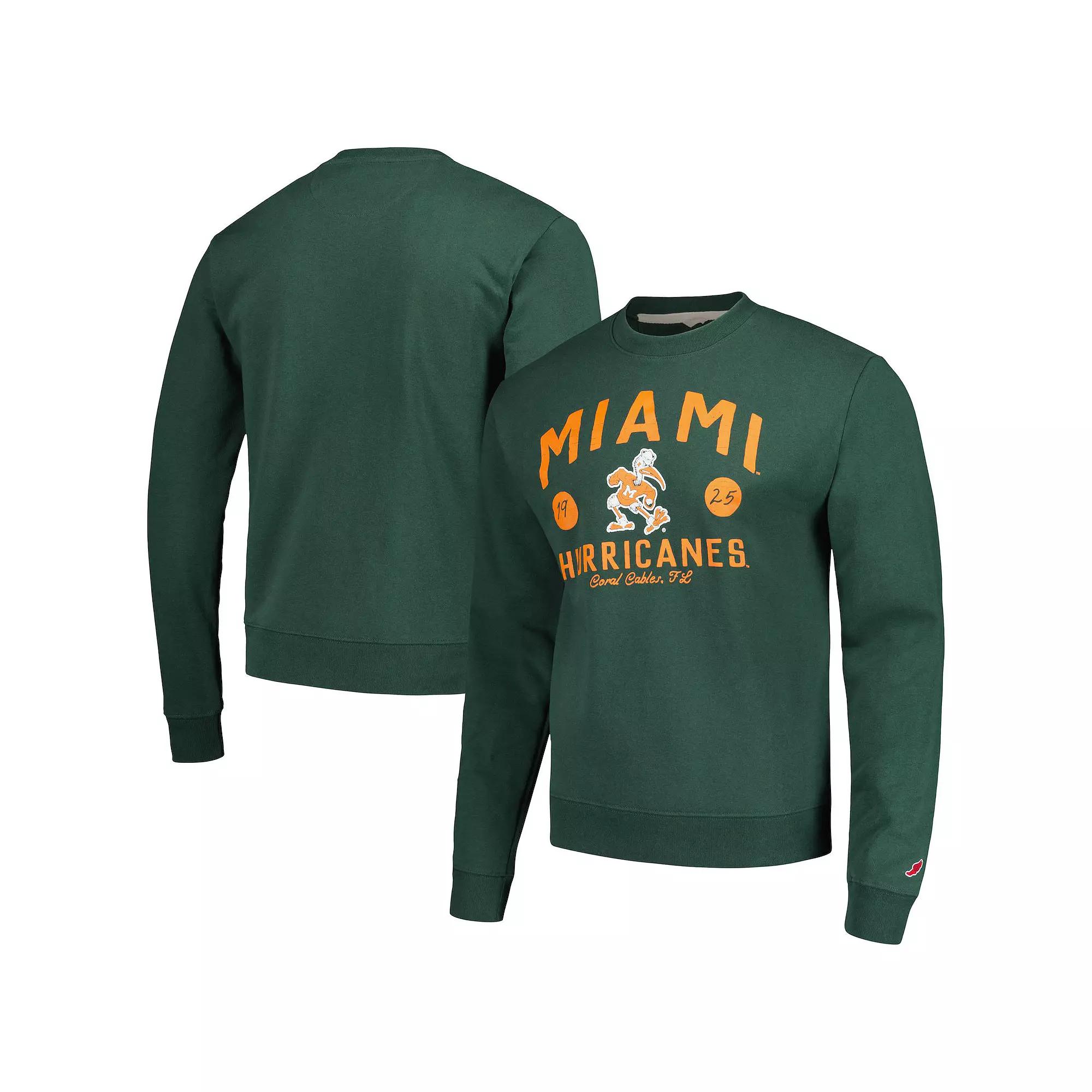 Men's League Collegiate Wear  Green Miami Hurricanes Bendy Arch Essential Pullover Sweatshirt, Size: Large Product Image