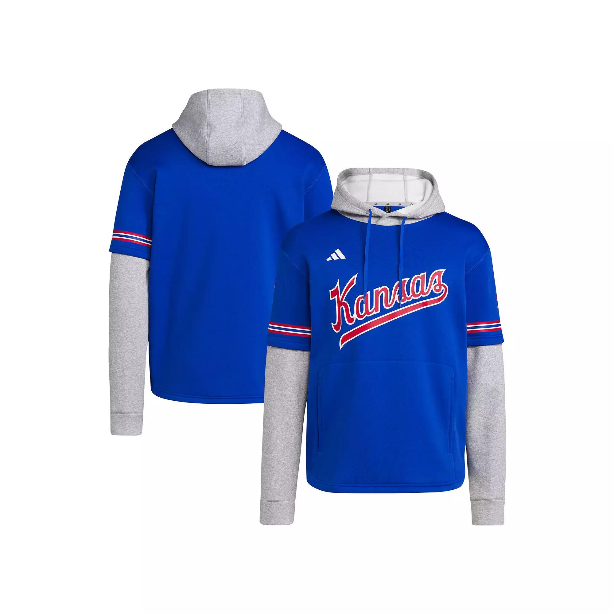 Men's adidas Royal Kansas Jayhawks Pullover Baseball Jersey Hoodie,  Product Image