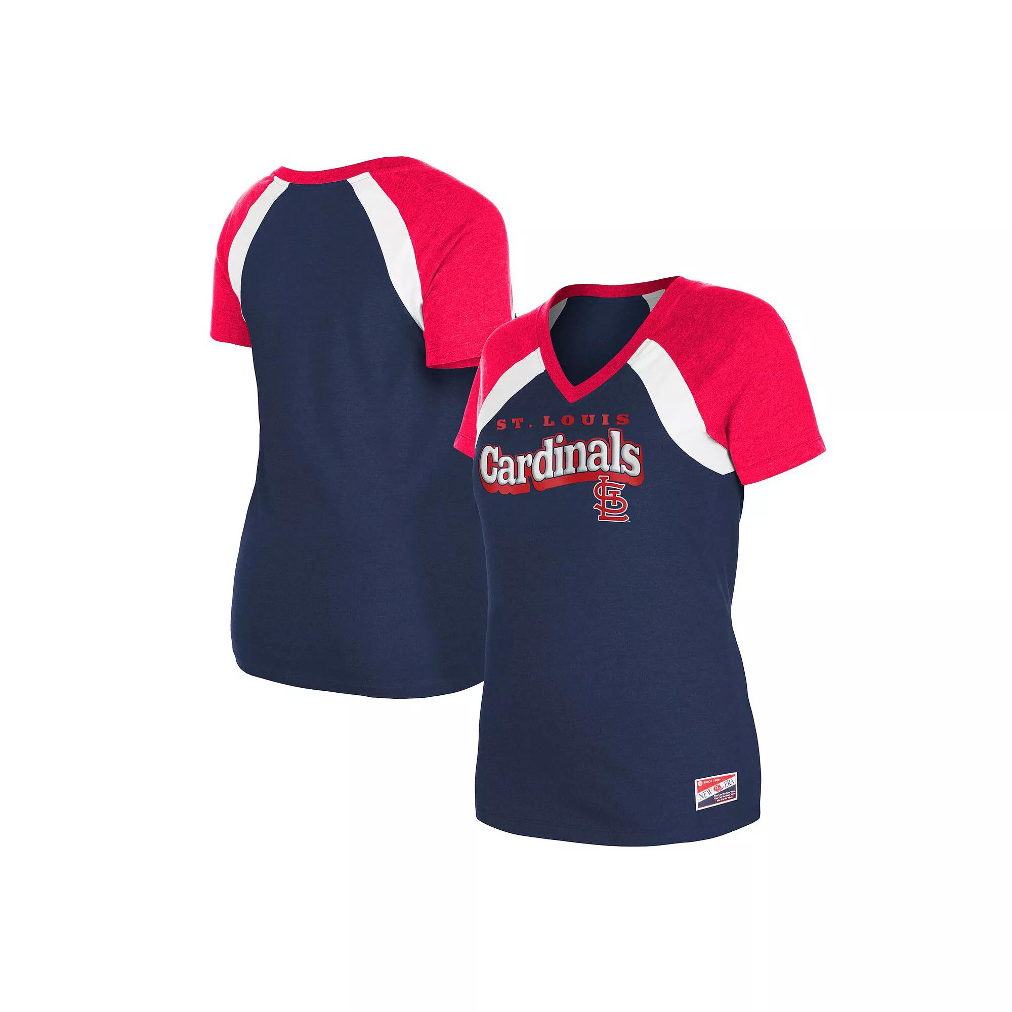 Women's New Era Navy Los Angeles Angels Heathered Raglan V-Neck T-Shirt,  Product Image