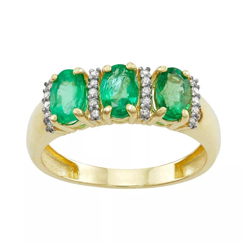 Tiara 10k Gold Gemstone & 1/10 Carat T.W. Diamond 3-Stone Ring, Women's, Green Product Image