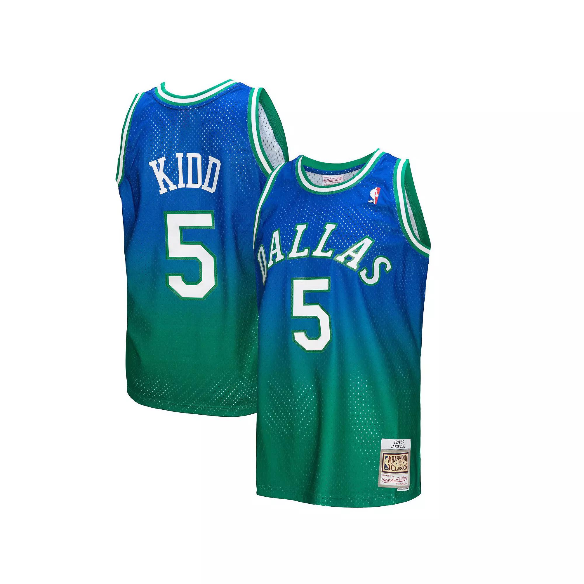 Men's Mitchell & Ness Jason Kidd Green/Navy Dallas Mavericks 1994/95 Hardwood Classics Fadeaway Swingman Player Jersey,  Product Image