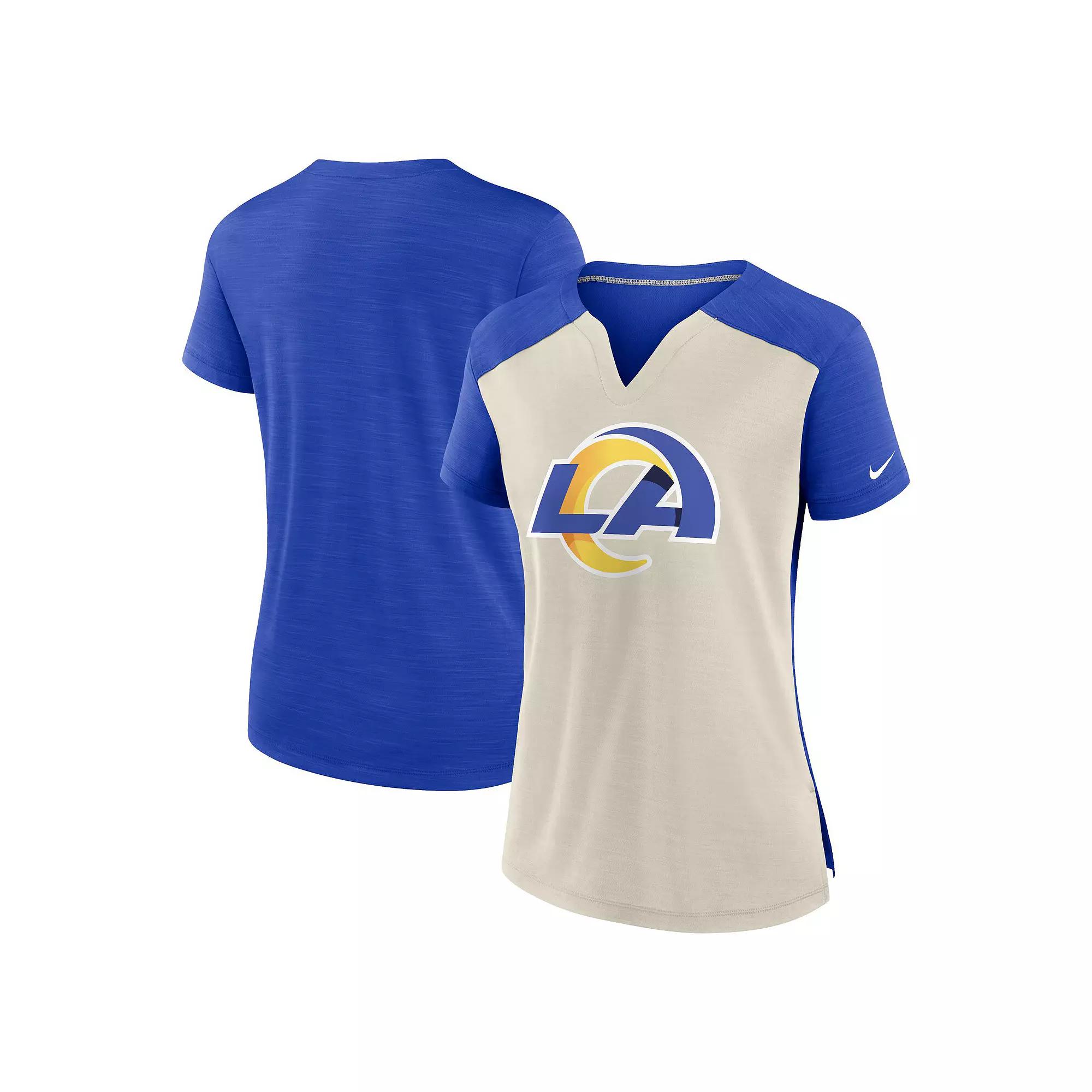 Women's Nike Bone/Royal Los Angeles Rams Impact Exceed Performance Notch Neck T-Shirt, Size: Small, Beige Product Image